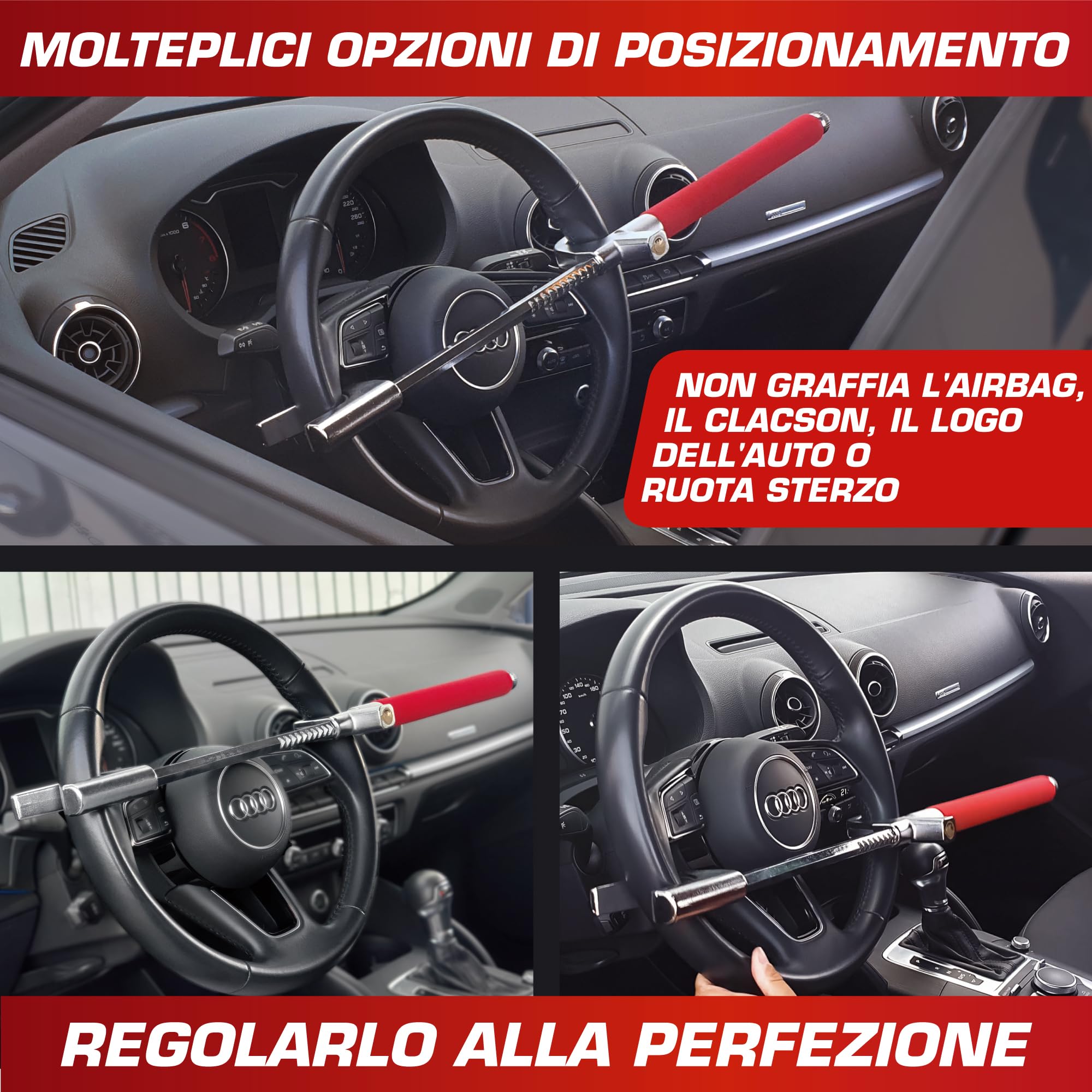 RADIKAL RK1002 Antifurto Auto Blocco Volante Bloccasterzo Meccanico Universale