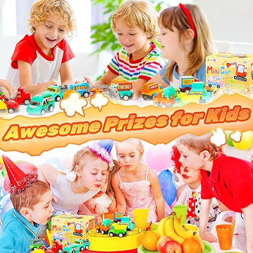 Miniatura 7 de Coches de juguete para niños, 18 piezas de juguetes de construcción, mini excavadora, camión de remolque, autos de carreras, juego de vehículos con