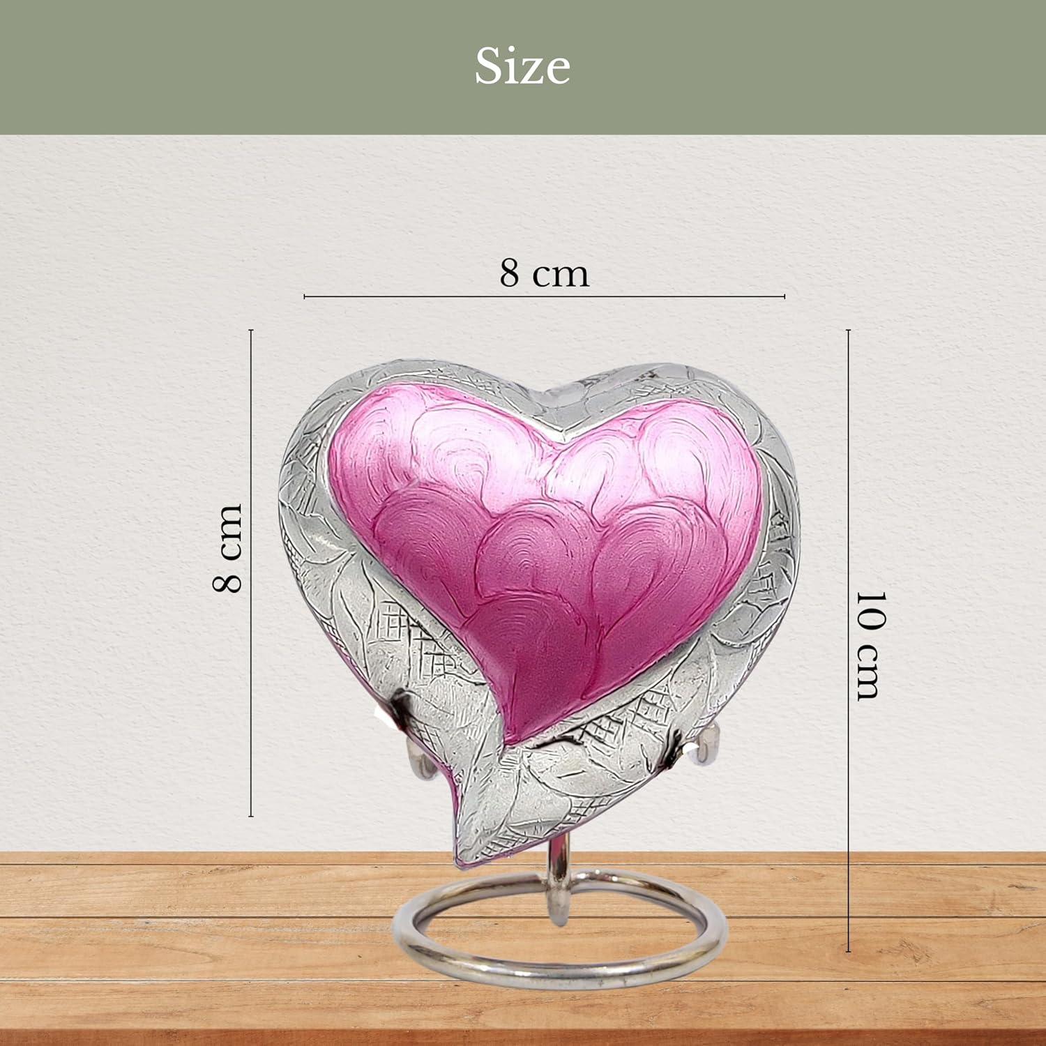 NORSE'S TRADECRAFT Heart Mini Urn for Ashes Adult Male, Female | Memorial Gifts with Velvet Box & Stand l Handcrafted Cremation Urns for Human Ashes, Pets | Pink Heart with Floral Border - 3 cu in - Image 2