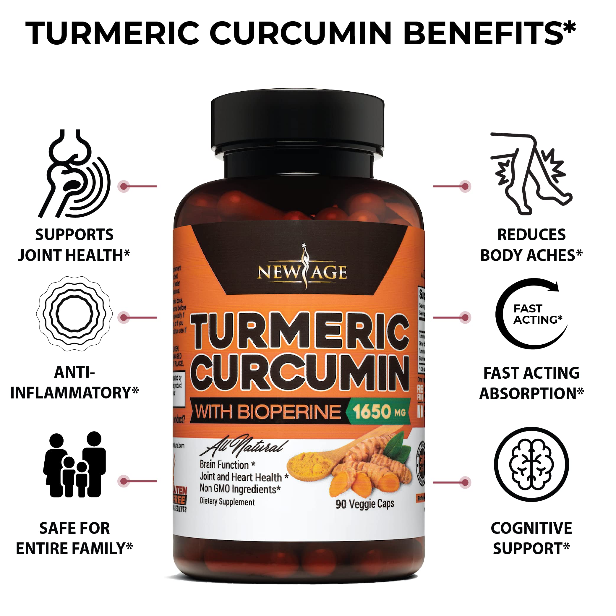 Turmeric Curcumin with Bioperine Capsules New Age 2 Pack Improves