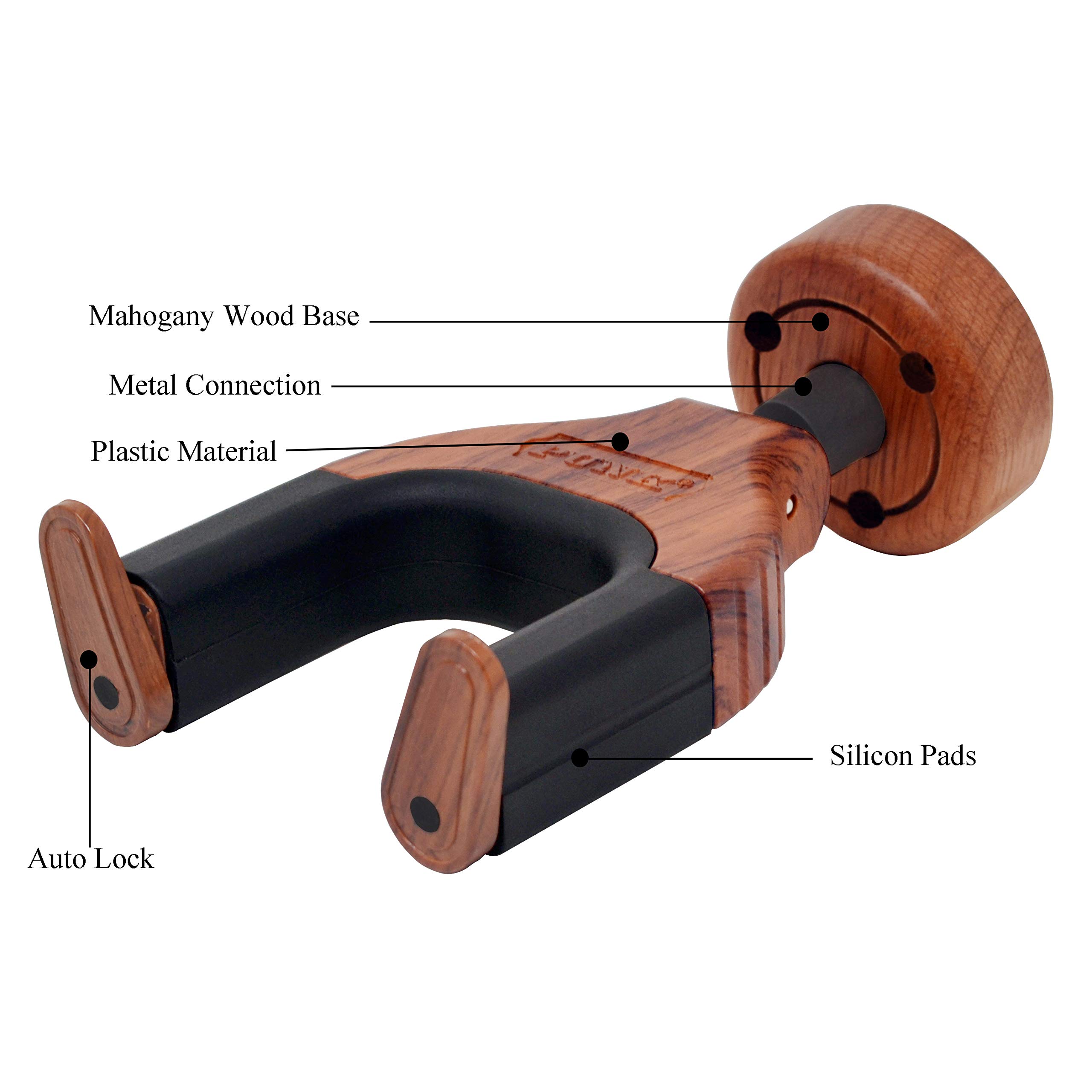 PUNK Guitar Hanger Wall Mount Hook with Auto Lock Safe for All Guitars Bass Violins Mandolins Ukulele Wood Look Design