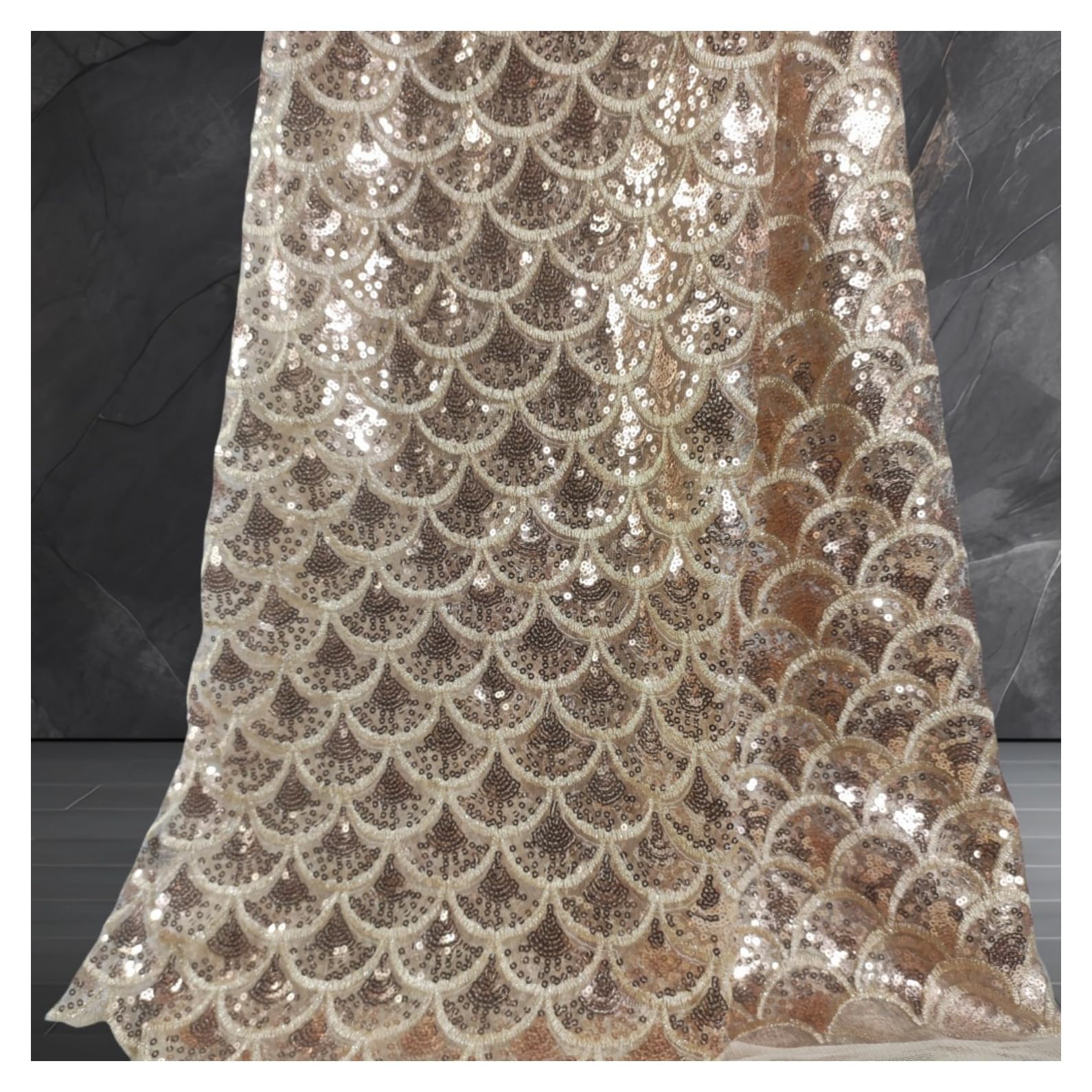 Syrenka, cekiny, materiał o szerokości 130 cm, materiał opalizujący, błyszczący materiał rybny, cekiny, materiał dekoracyjny do szycia, szampana