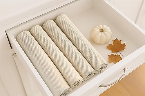 Miniatura 5 de PurpleEssences Juego de 4 manteles individuales acanalados 100 % algodón, 13 x 19 pulgadas, manteles individuales gruesos y duraderos para comedor,