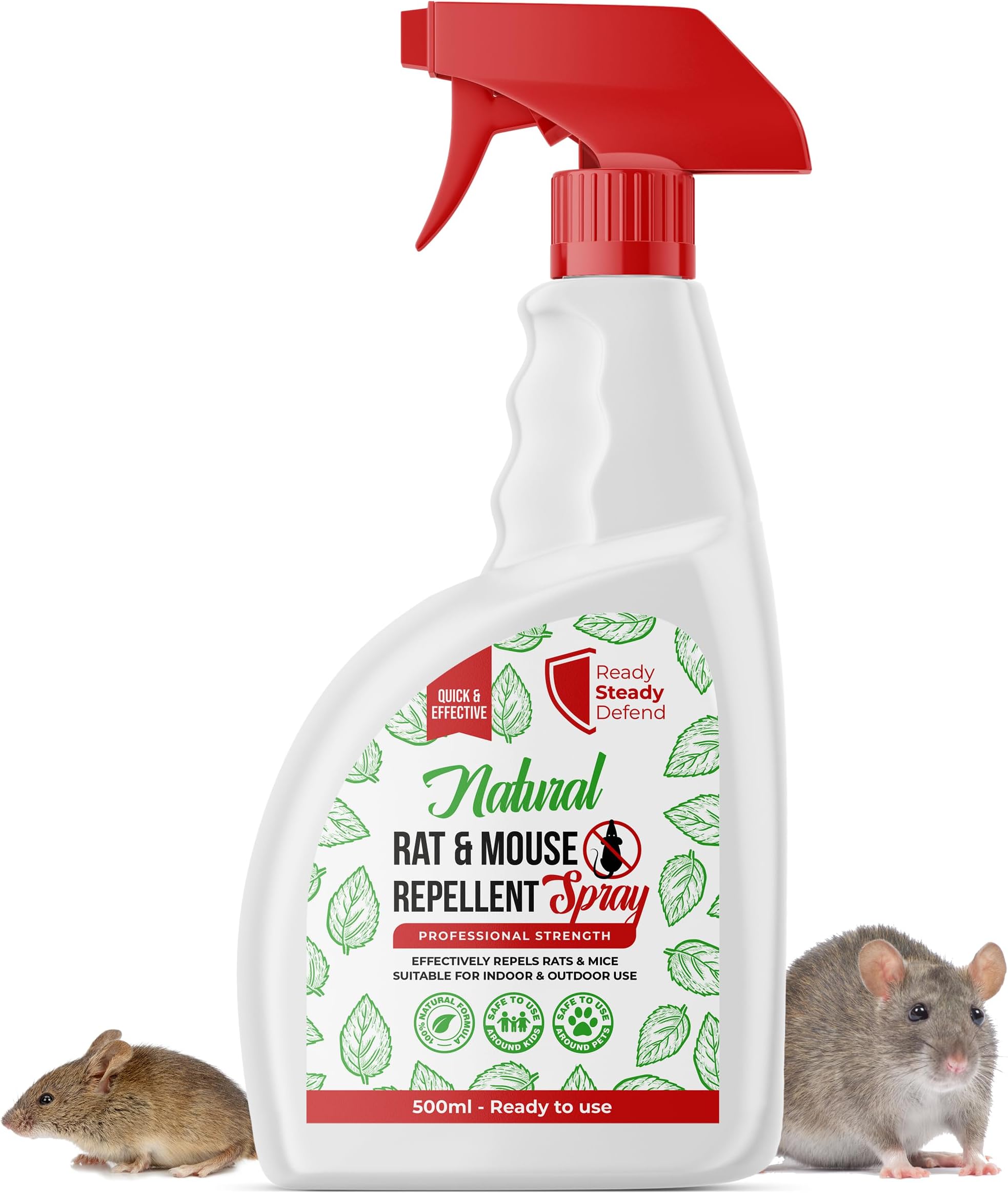 Rat and Mouse Repellent Spray 500ml: Natural Peppermint Oil Rodent Repellent – Effective Indoor & Outdoor Rodent Control – Long-Lasting Rodent Deterrent – Chemical-Free Protection for Home & Garden