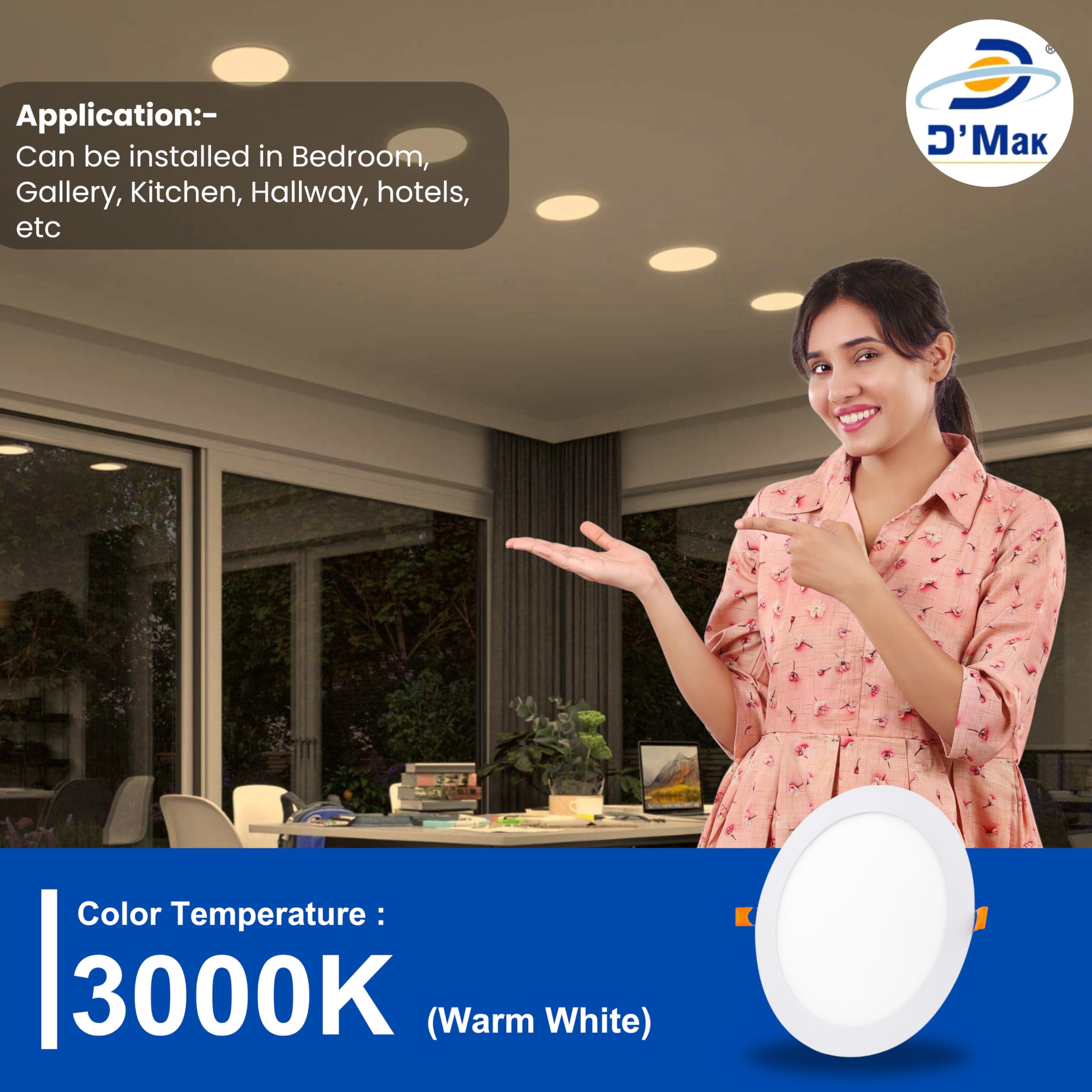 D'Mak 18 Watts Round Led Conceal Panel Light for False Ceiling & POP - Warm White (Pack of 2) 4
