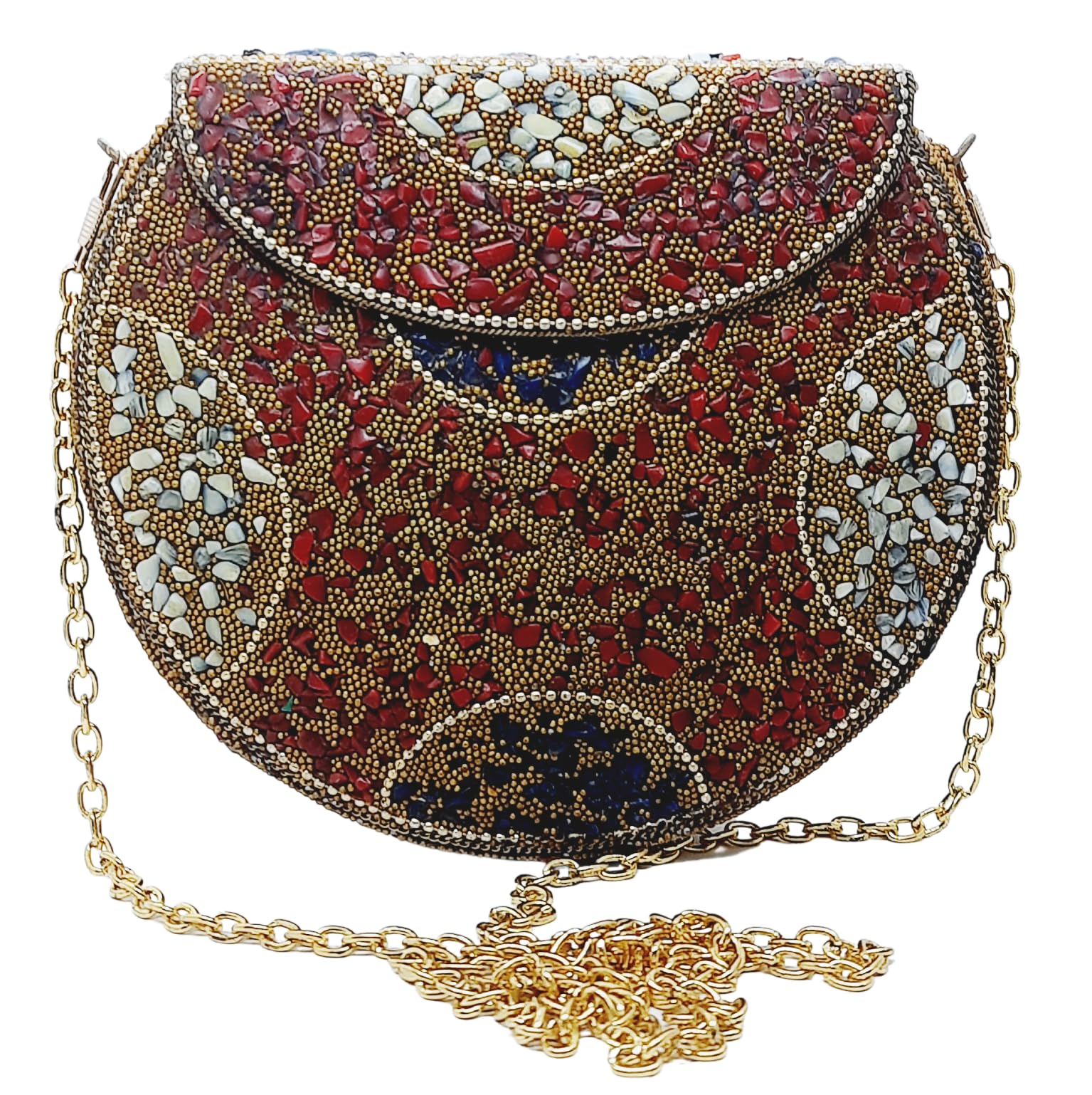 Trend Overseas Stone Metal Clutch Women Bridal clutch marriage clutch mosaic metal bag antique ethnic clutch Indian purse (Design 6)