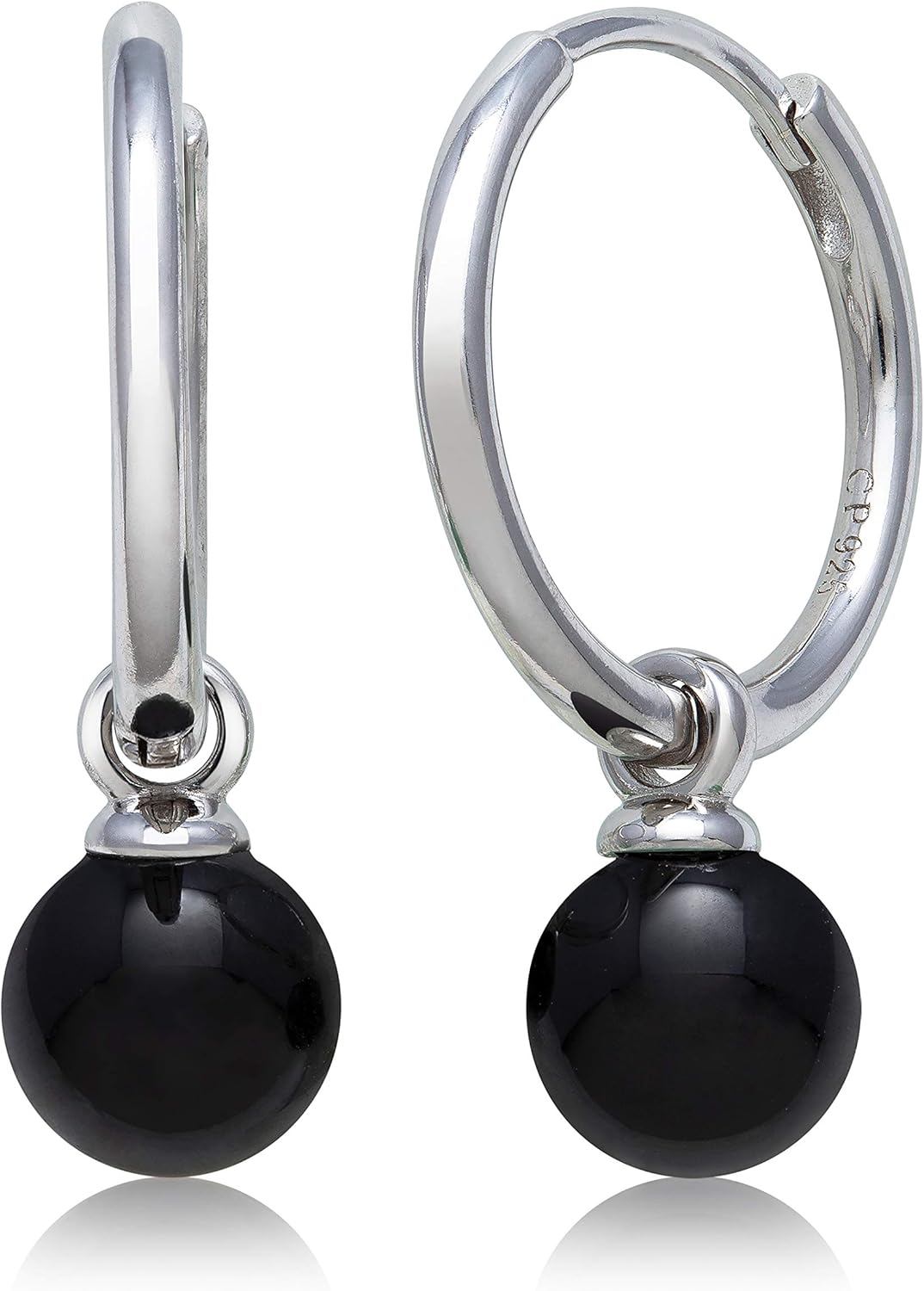 Belacqua Natural Hoop Earrings in Sterling Silver, 3/4 Inches Diameter, Jewelry for Women, Gift Box Included (Milky Blue Aquamarine/Natural Green/Black Onyx)