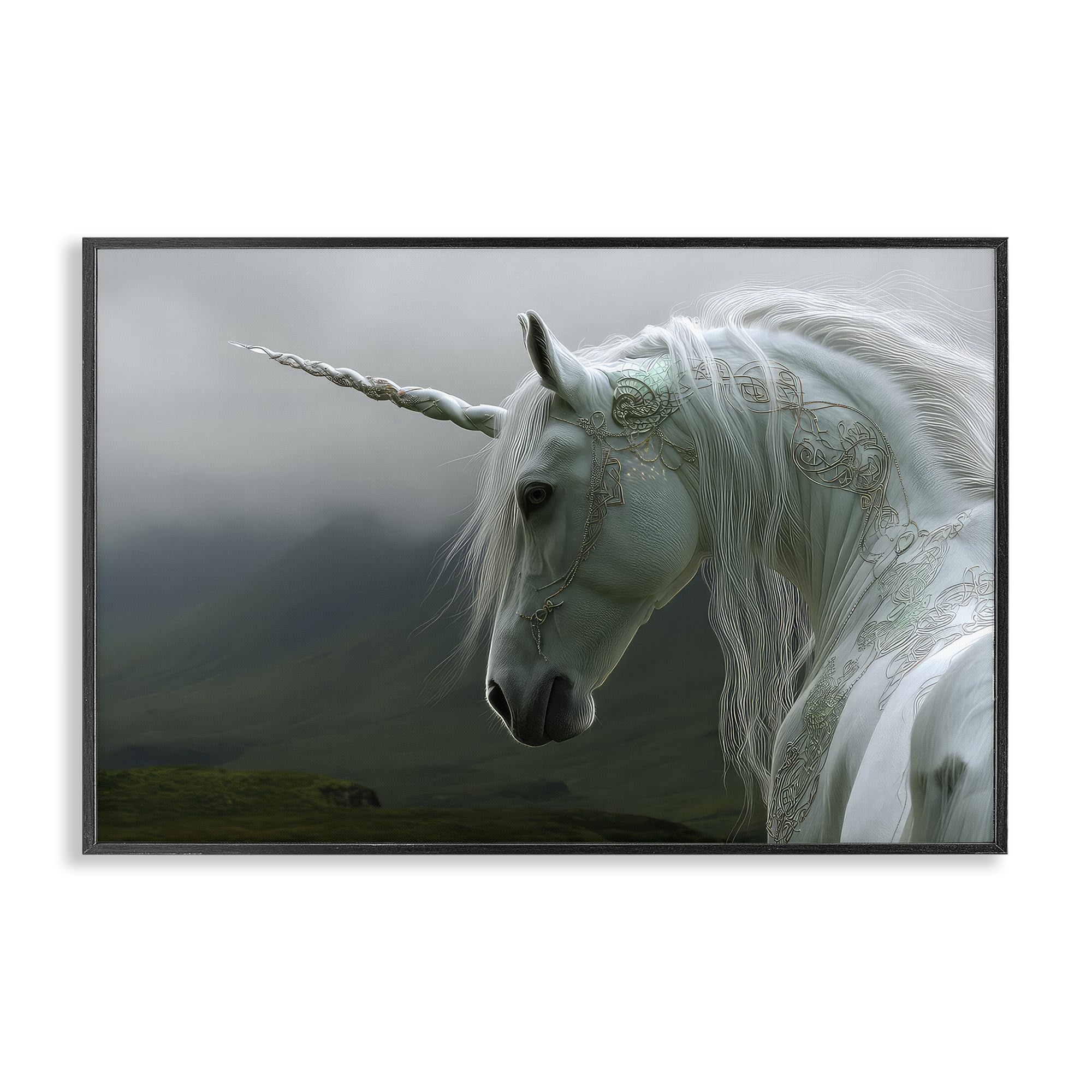 Stupell Industries Midnight Black (Textured) Dreamy Celtic Unicorn Fantasy, 16 X 24 Inch Framed Giclée Print