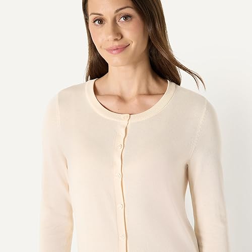 Amazon Essentials Women's Lightweight Crewneck Cardigan Sweater (Available in Plus Size), Pale Peach, Small 4