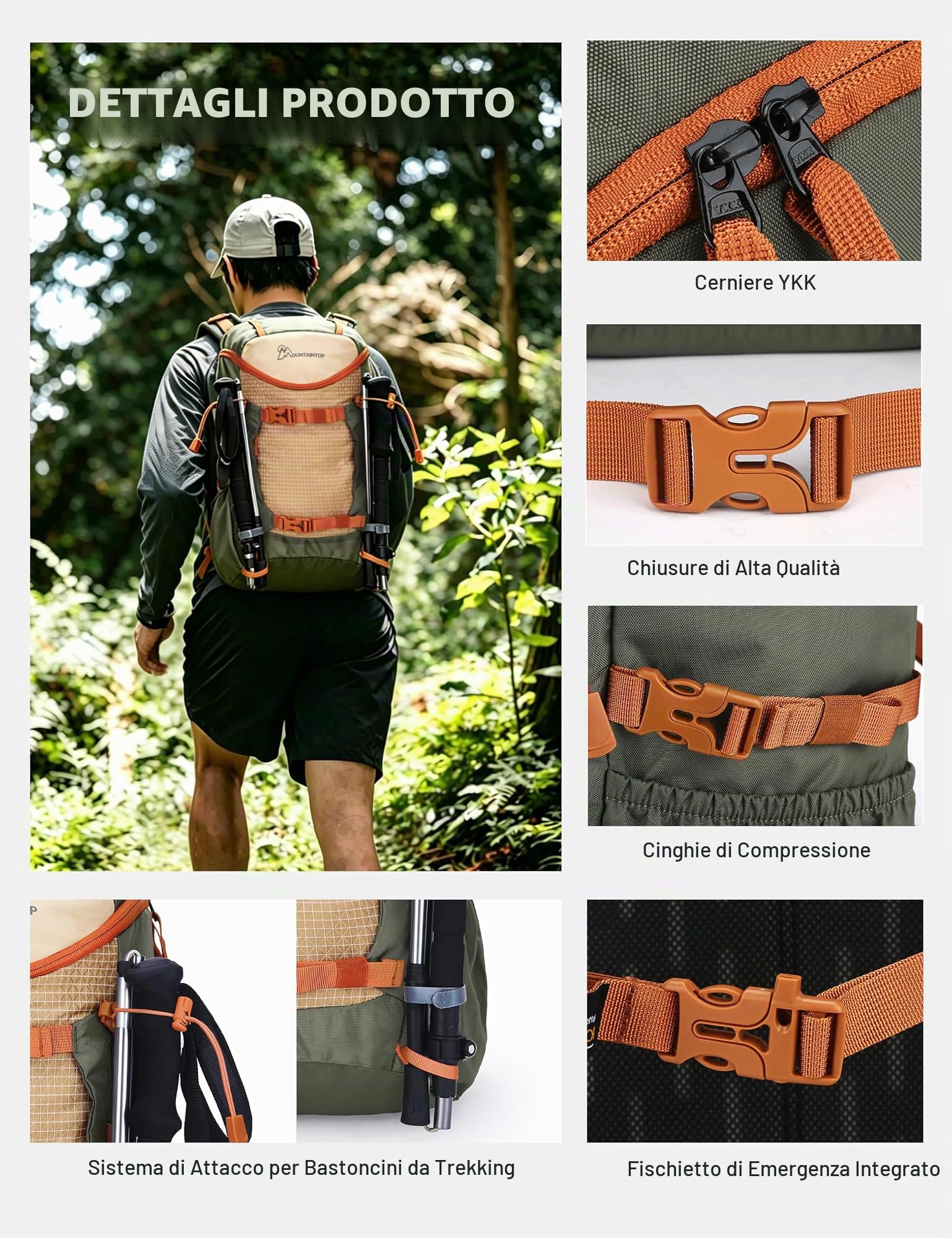 MOUNTAINTOP 28 Litri Zaino da Trekking Zaino Montagna Unisex Zaino Escursione per Viaggio Hiking Campeggio, 31 x 16 x 52 cm