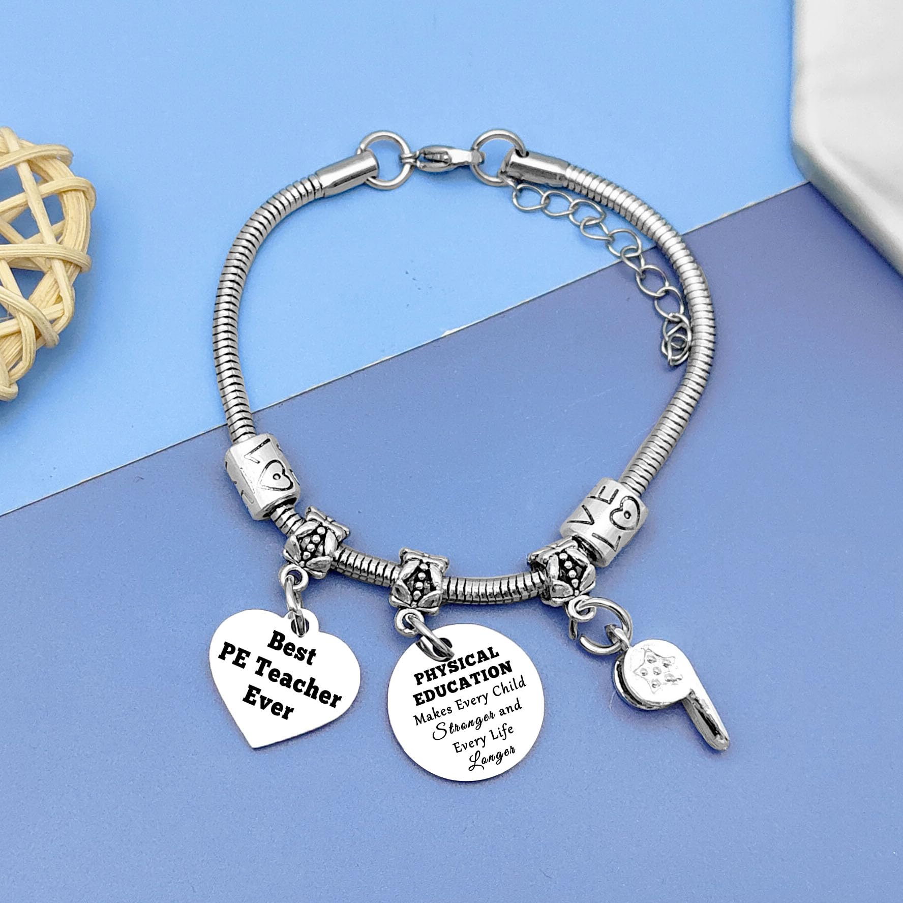 PE Teacher Gifts Bracelet Teacher Appreciation Gifts from Student Physical Education Gift Pe Bracelet Coach Gifts for Women Retirement Gifts for Teachers Graduation Gifts for Her Going Away Gifts