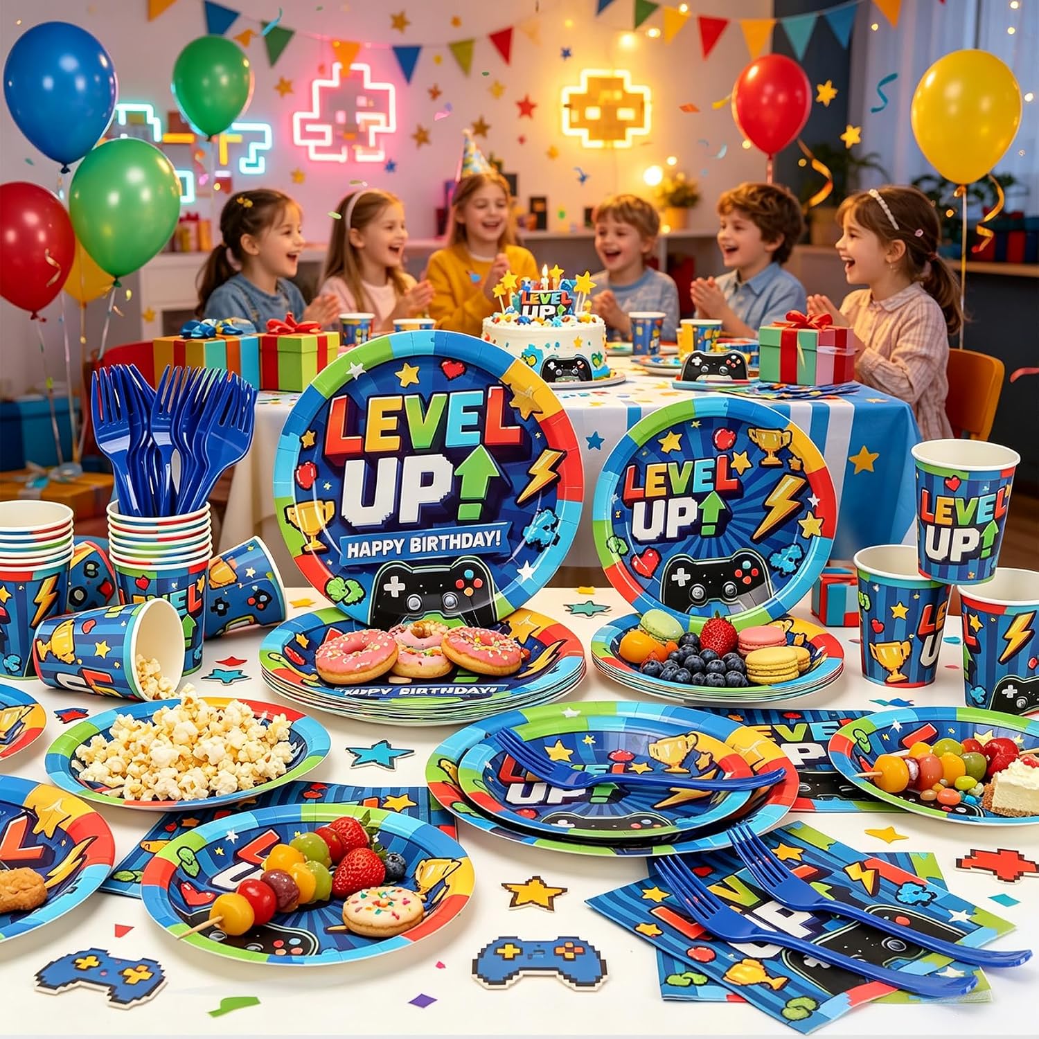 120Pcs Video Game Party Plates and Napkins Supplies for Birthday Serves 24 image 2
