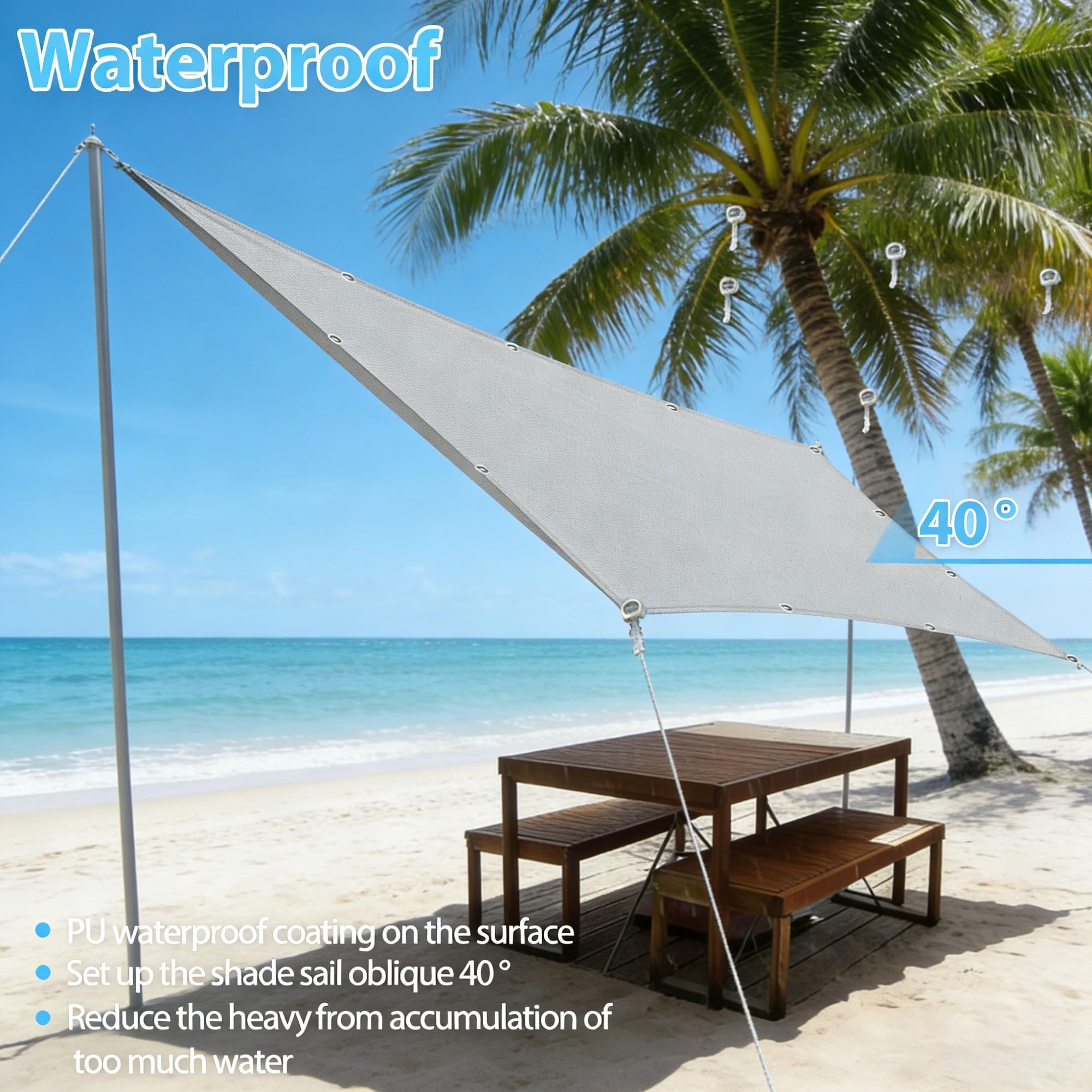 Markiza Przeciwsłoneczna 100 x 660 cm Prostokątne, 98% Filtr Uv, Wodoodporne Zadaszenie Ogrodowe Poliester, Wytrzymały Na Patio, Na Imprezę, Na Trawnik, Jasny szary