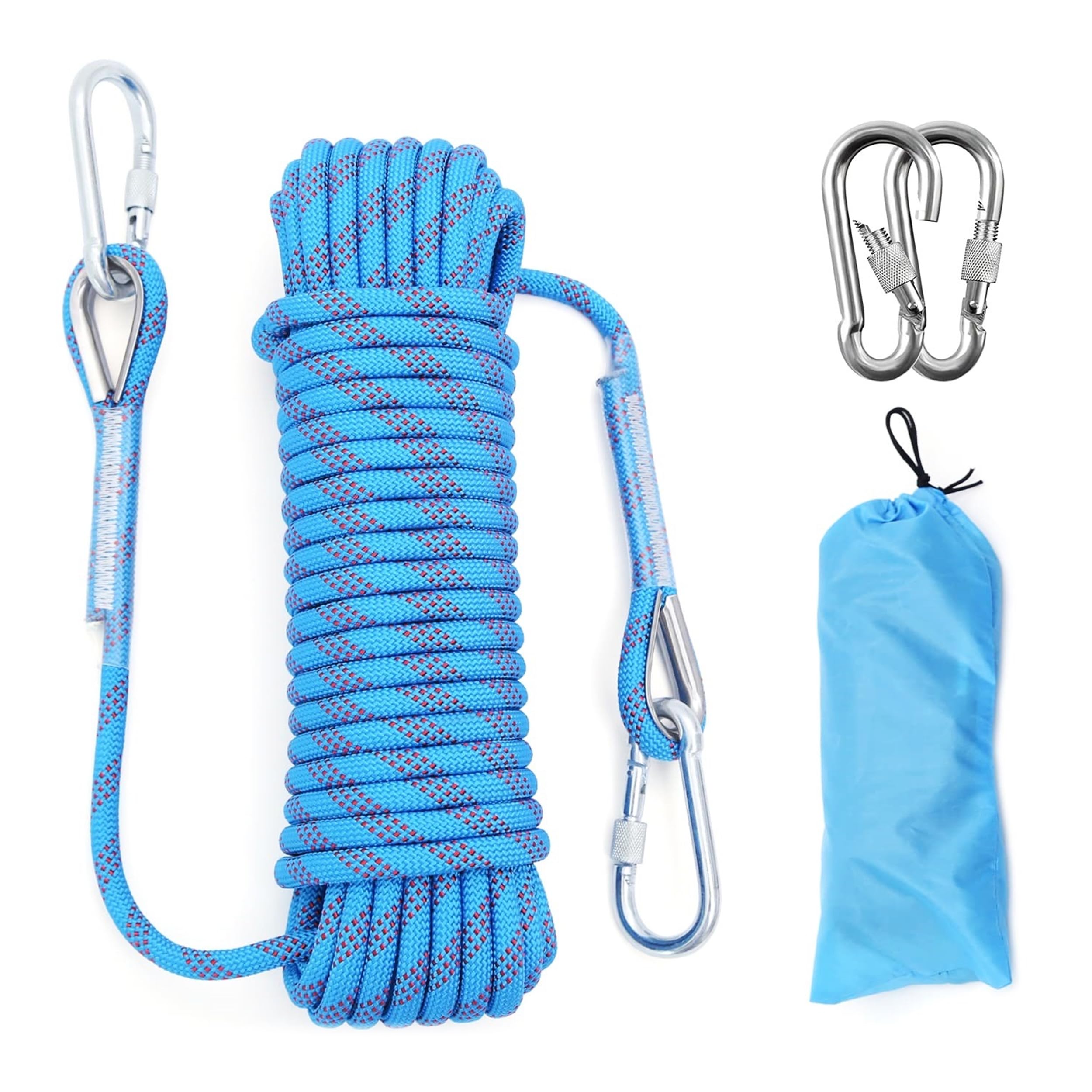 dogmoon Professional Climbing Rope, 10mmx10m Rappelling Abseiling Rope, Static Climbing Rope With Two Carabiners