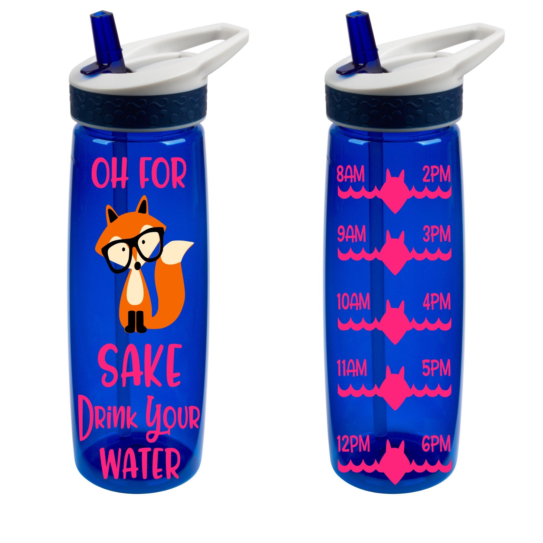 Oh For Fox Sake - 26 Ounce Motivational Water Tracker Bottle - Navy/Pink