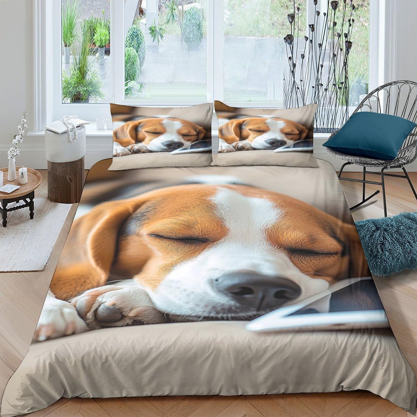 Ctjqhvkz Style-5 3D Printed Sleeping Beagle Fitted Sheet Microfiber Soft Anti-Slip Dog Face Mattress Cover For Bedroom Guestroom Decor Single（135X200cm）