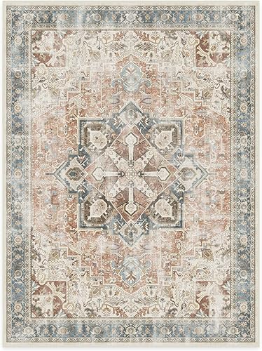 Ruggable Kamran Coral - Alfombra lavable a máquina - Apto para mascotas y niños, resistente a las manchas y al agua, antideslizante, 9 x 12 pies