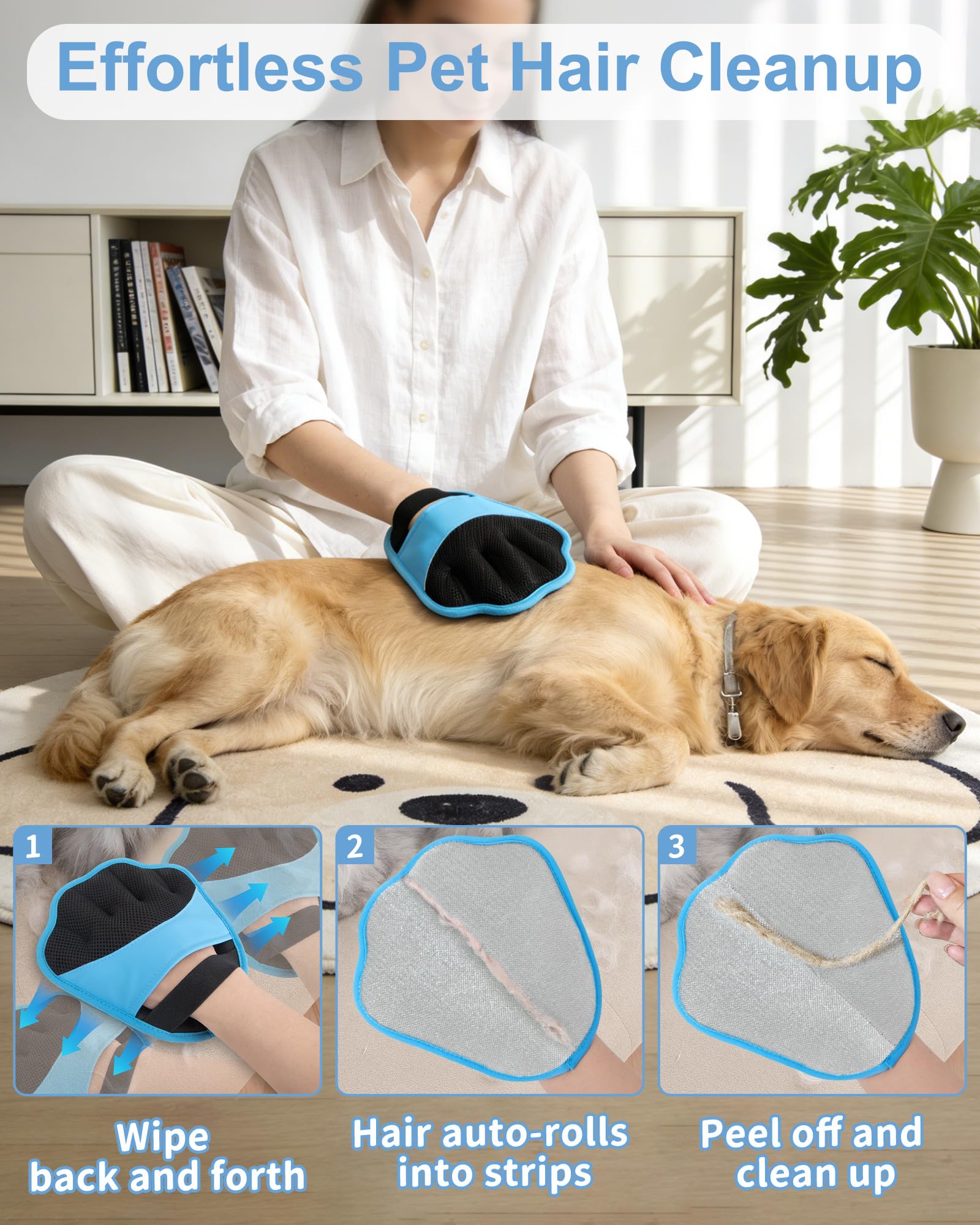 Upgraded Pet Hair Removal Glove, 2 Pair Five-Finger Electrostatic Pet Hair Removal Glove for Cats & Dogs, Reusable Magic Brush for Laundry, Couch, Carpet, Car Seat, Pet Hair Remover Tool (Blue) - 4