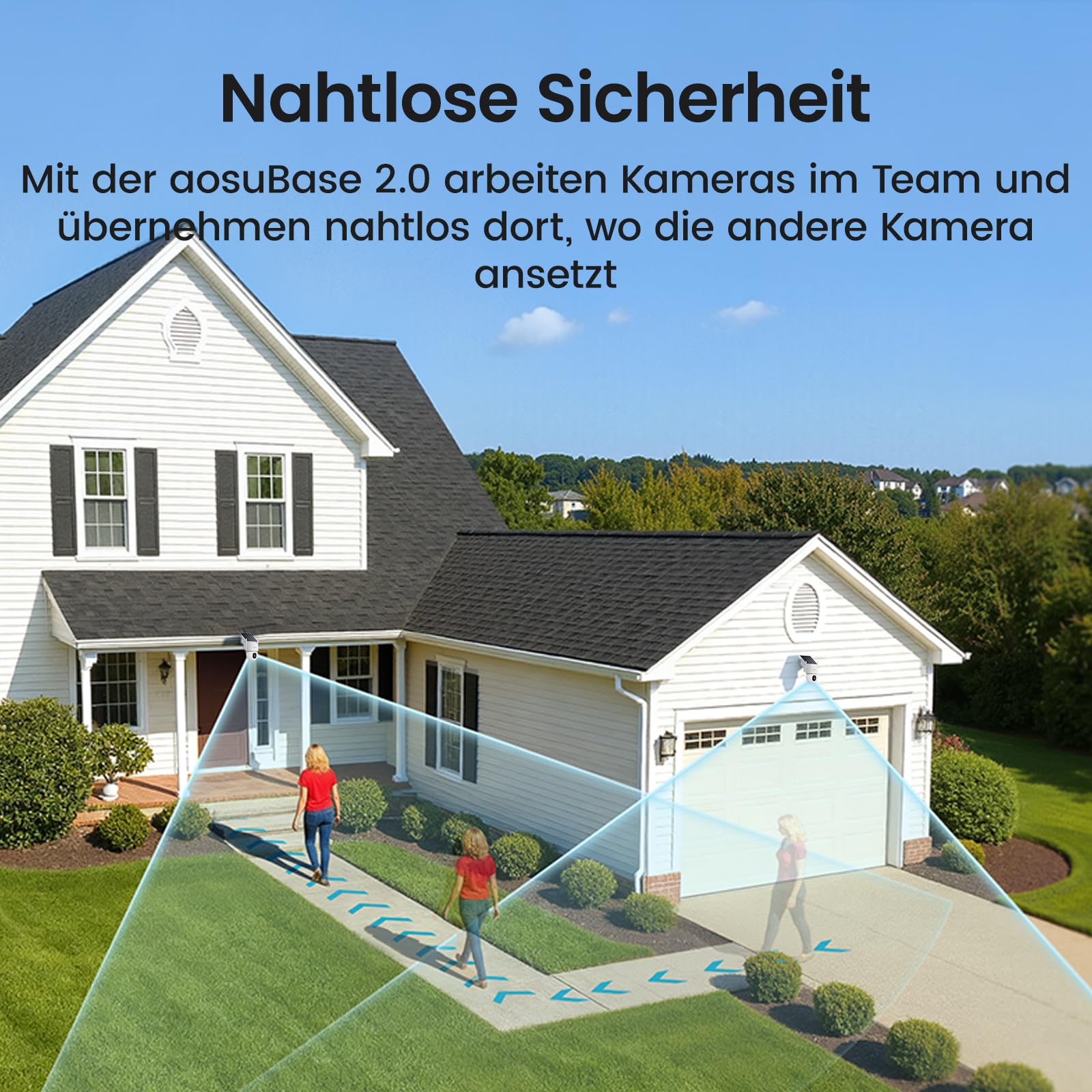 aosu D1 MAX 4K 8MP Überwachungskamera Aussen Solar Akku 360° PTZ, PIR | aosuBase 2.0, 32GB Lokal Speicher & 1TB Erweiterbare, PIR Person/Auto-Erkennung, Kein Abo Nötig, Nachtsicht, Heimsicherheit