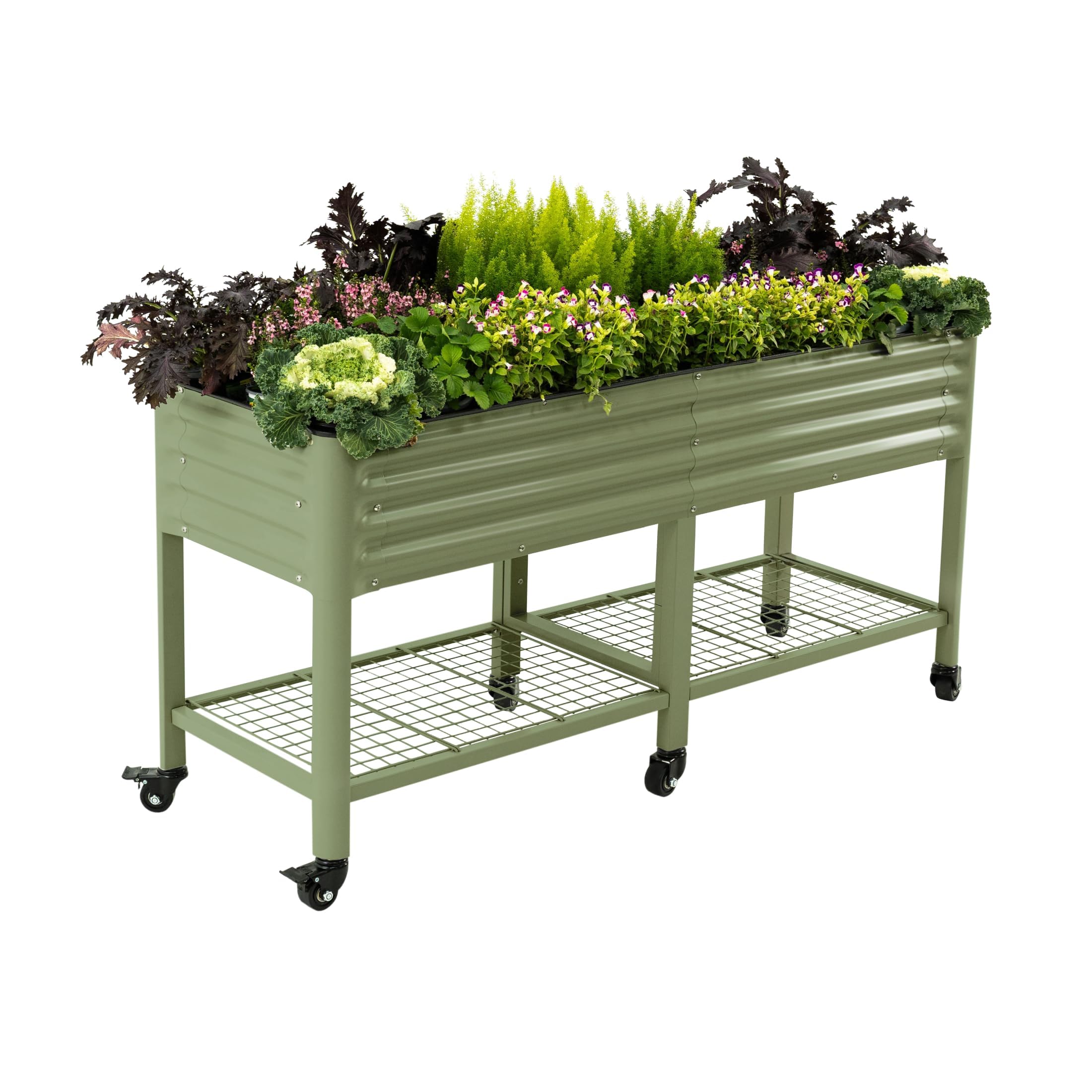 Vego Garden Rolling Elevated Raised Garden Bed V-Series Olive Green