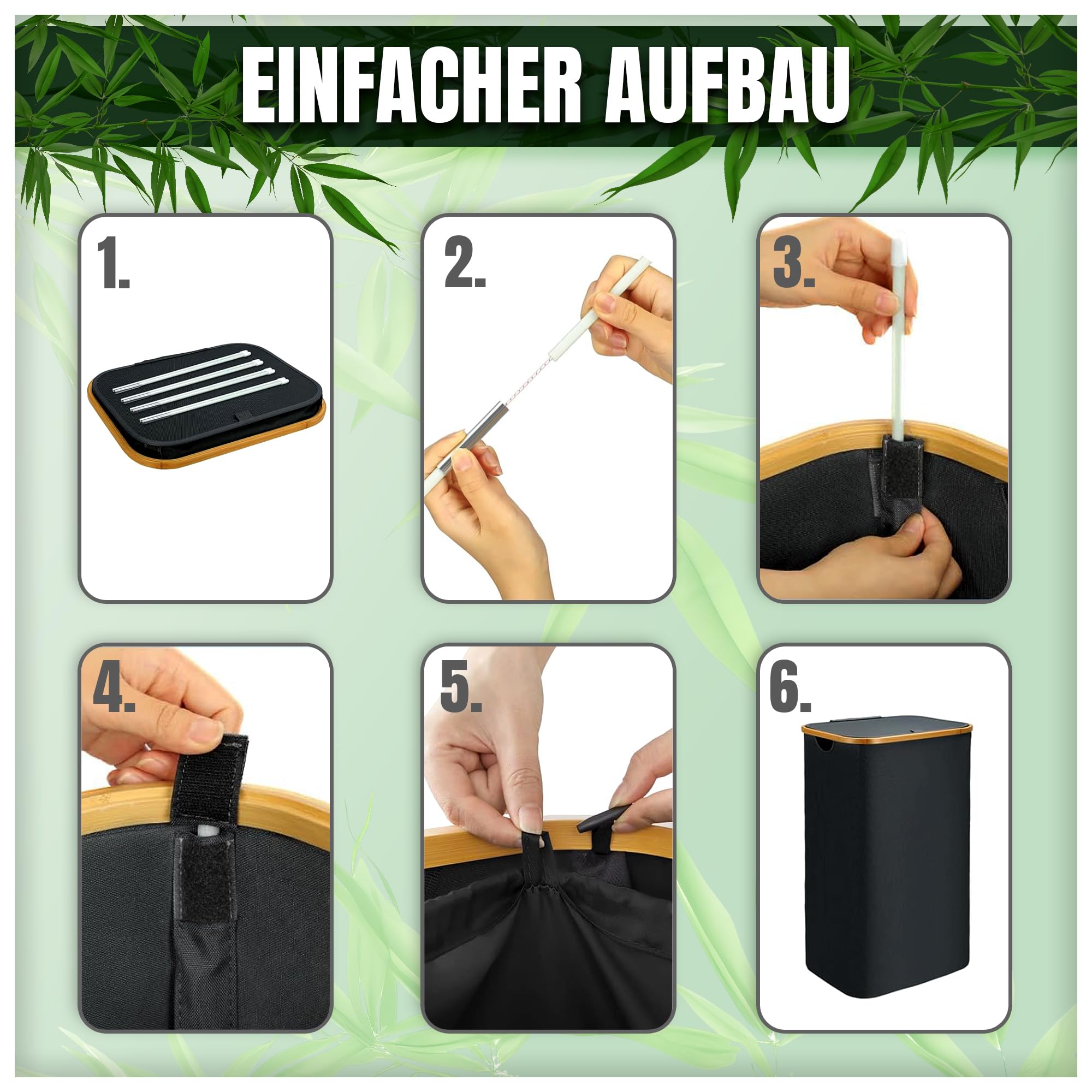 Wäschekorb mit Deckel 100l, Wäschesammler, Wäschebox, Wäschetonne, hoher Wäschekorb mit Bambusrahmen, Aufbewahrungsbox für Spielzeug, Handtücher, Geschenkpapier, laundry box, Pfandflaschensammler