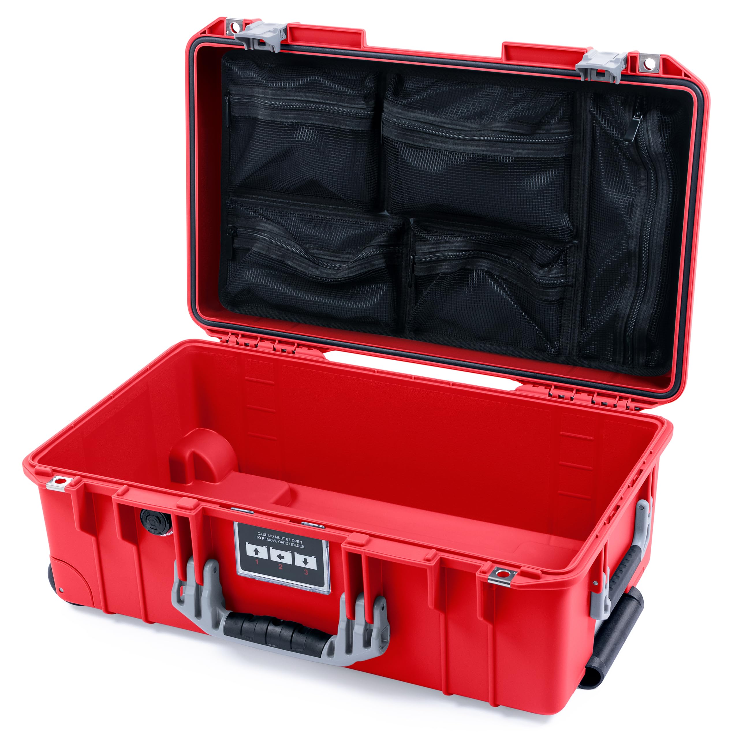 ColorCase Pelican Air 1535 Carry-on Case Red - Medium Size Waterproof Case with Mesh Lid Organizer Only - Silver Handles & Latches