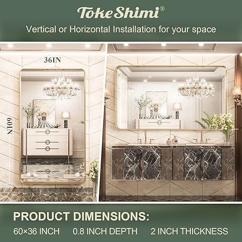 Miniatura 5 de TokeShimi 60 x 36 Inch Brushed Gold Bathroom Vanity Mirror for Wall with Non-Rusting Aluminum Alloy Matte Metal Frame for Modern Farmhouse Home