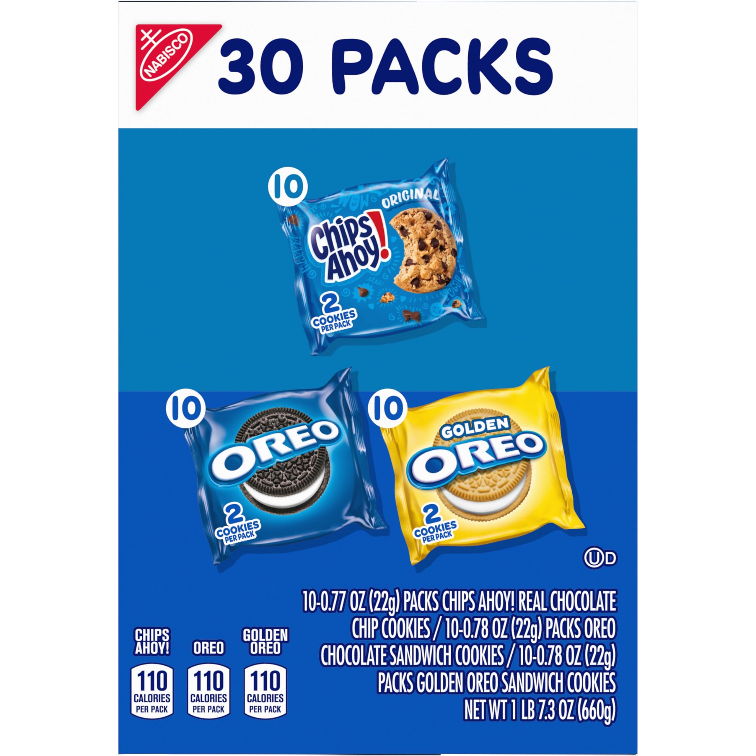 Nabisco Sweet Treats - Paquete de 30 galletas OREO, OREO Golden & CHIPS AHOY!, paquete de 30