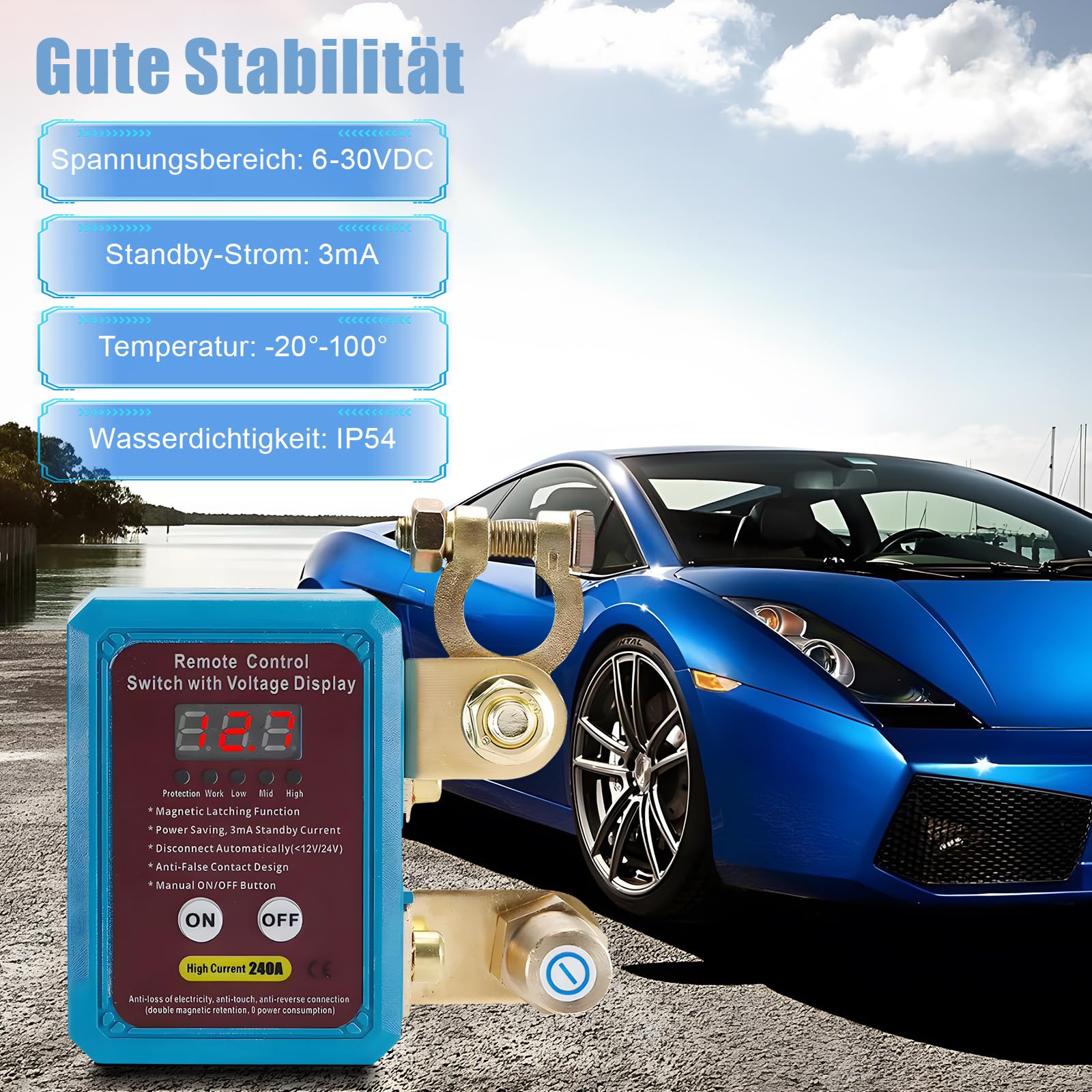 Bezprzewodowy pilot zdalnego sterowania do samochodu, izolator 12 V/24 V, odłącznik akumulatora 240 A, wyłącznik zabezpieczający przed kradzieżą, automatyczne wyłączanie akumulatora (ulepszony