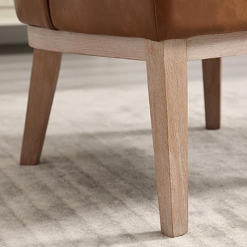Miniatura 5 de Silla Accent Barrel, silla decorativa de piel sintética tapizada moderna para sofá individual con patas de madera, cómoda silla de club para