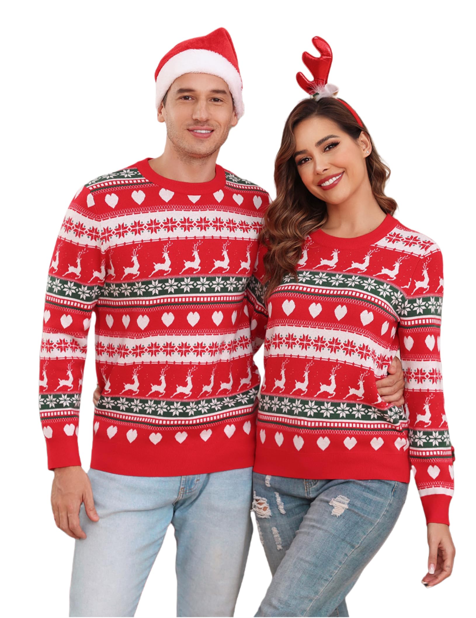 Uniexcosm Family Christmas Sweater Snowflake Reindeer Pattern Long Sleeve Crew Neck Xmas Holiday Pullover Knitwear