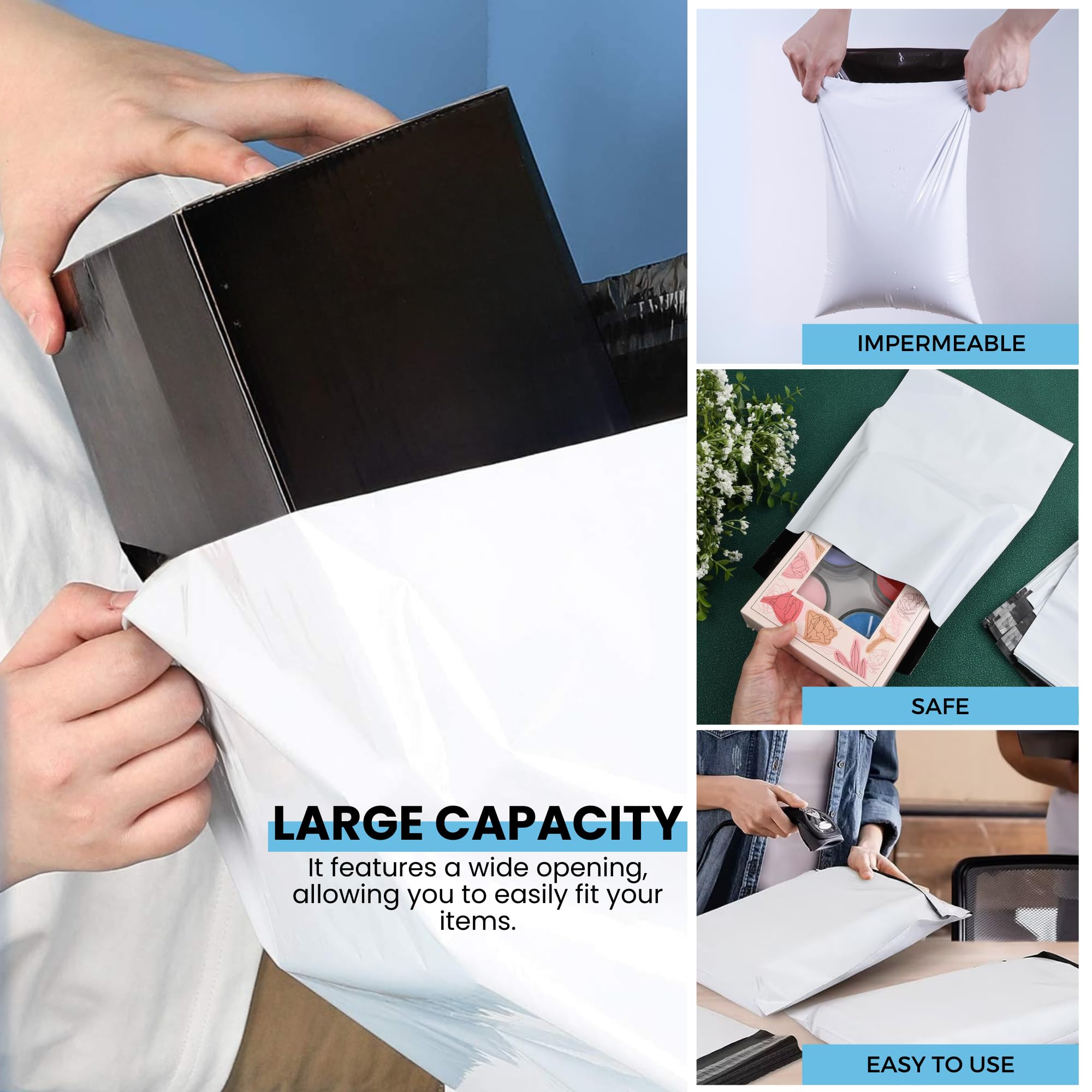 MAGIC SELECT 100 Enveloppes Plastiques 45x60 cm. Sacs d’Envoi Blanches Opaques Autocollantes, Emballage Imperméable et Résistant pour Vêtements, Livres, Chaussures et Colis