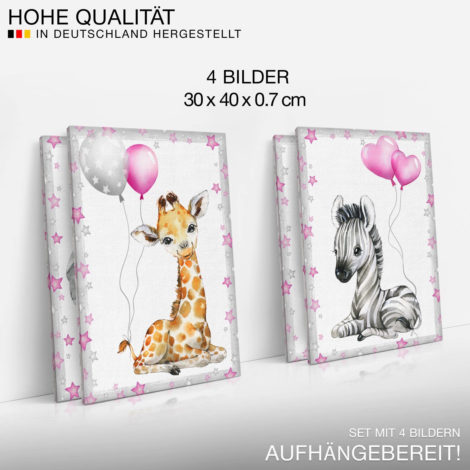 Novart Bilder Tiere - Fertig Zum Aufhängen - Kein Extra Rahmen benötigt - Wandbilder Set Kinderzimmer Mädchen - N016647a