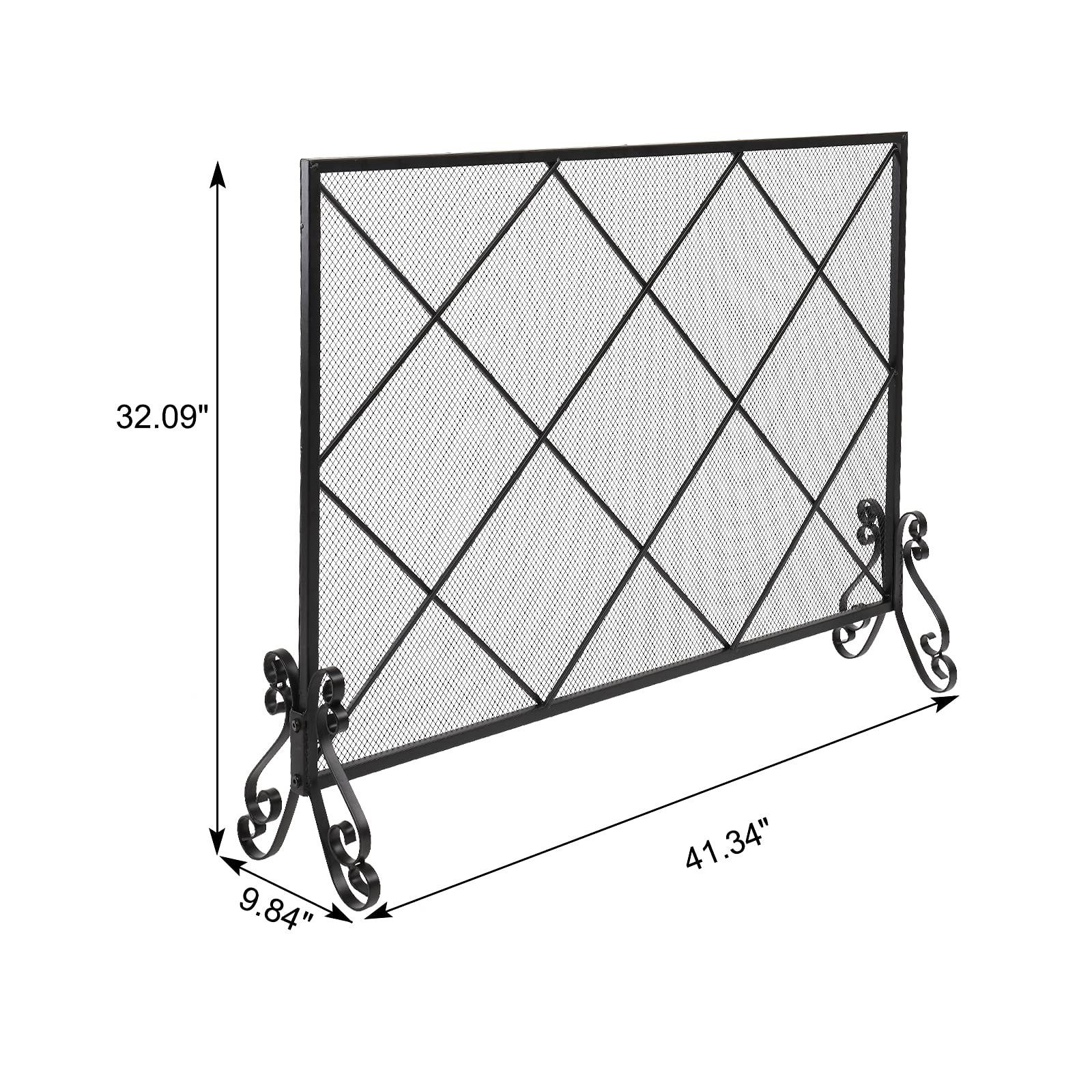 Schermi per Caminetti di Guardia Camino Schermo Linea Diamante Grande griglia Decorativa in Ferro Decorativo 105x22.5x81.5cm Accessori per Caminetti in Rete Decorativa