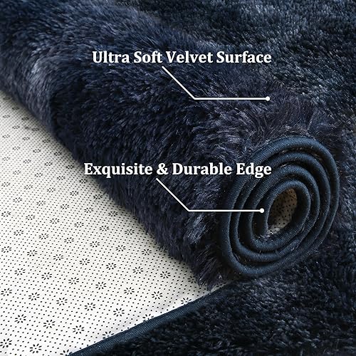 Miniatura 2 de GAOMON Alfombra de área de 8 x 10 pulgadas, teñido anudado, color azul marino, alfombra mullida para sala de estar, alfombra de pelo largo para