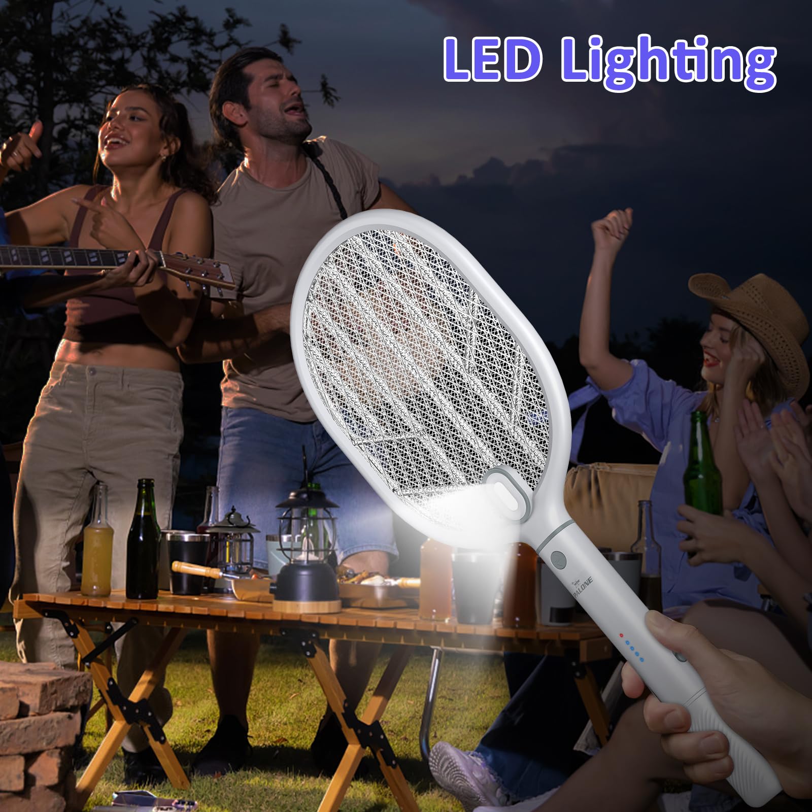 PALONE Elektrische Fliegenklatsche Extra Stark 4000V mit 2 Type-C, 1800mAh Wiederaufladbar Fliegenklatsche Elektrisch, Nacht LED Abnehmbar UV Insektenvernichter Elektro Mückenklatsche