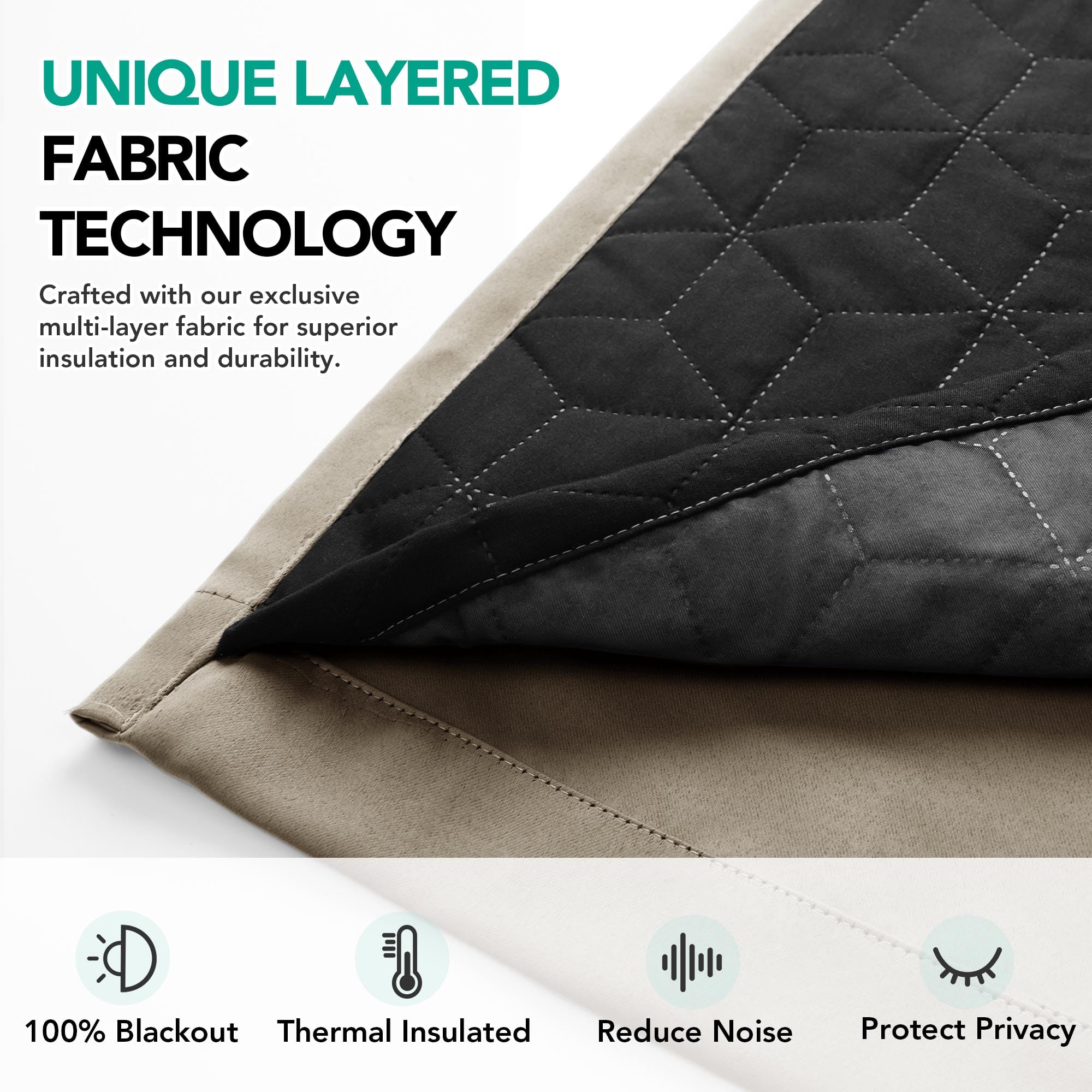 Deconovo Tenda Oscurante Termica Doppio Strato con Fettuccia, Pesante Isolante Antivento per Freddo e Caldo, per Finestre e Porte, 300x260 cm, Cachi, 1 Pezzo – Oeko-Tex® Standard 100