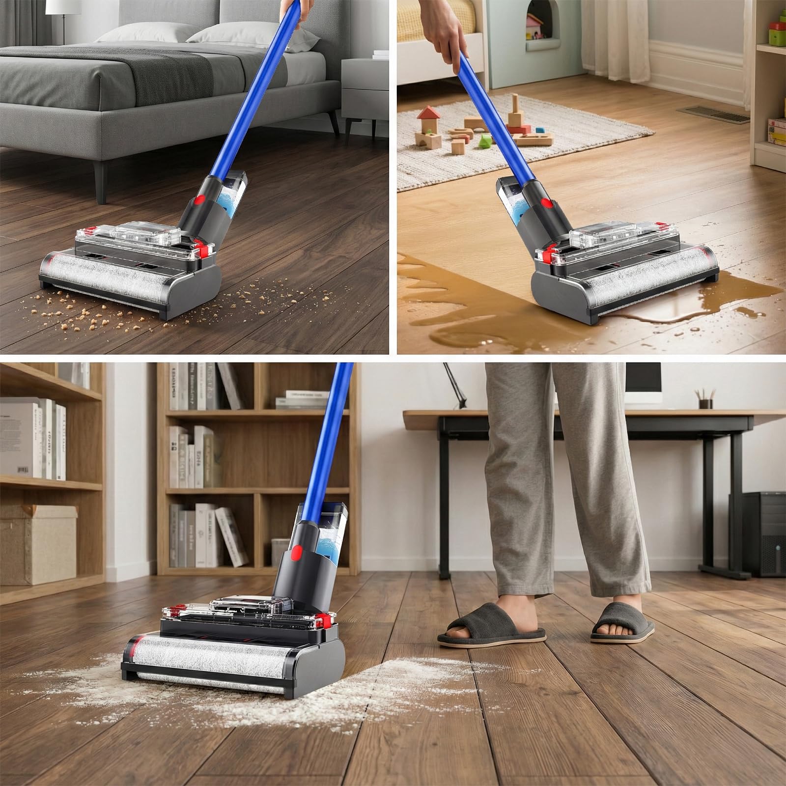Cepillo limpiador compatible con aspiradoras Dyson V7/V8/V10/V11/V15, 2 en 1, fregona eléctrica con depósito de agua limpio y sucio, al mismo tiempo aspirar y limpiar, negro