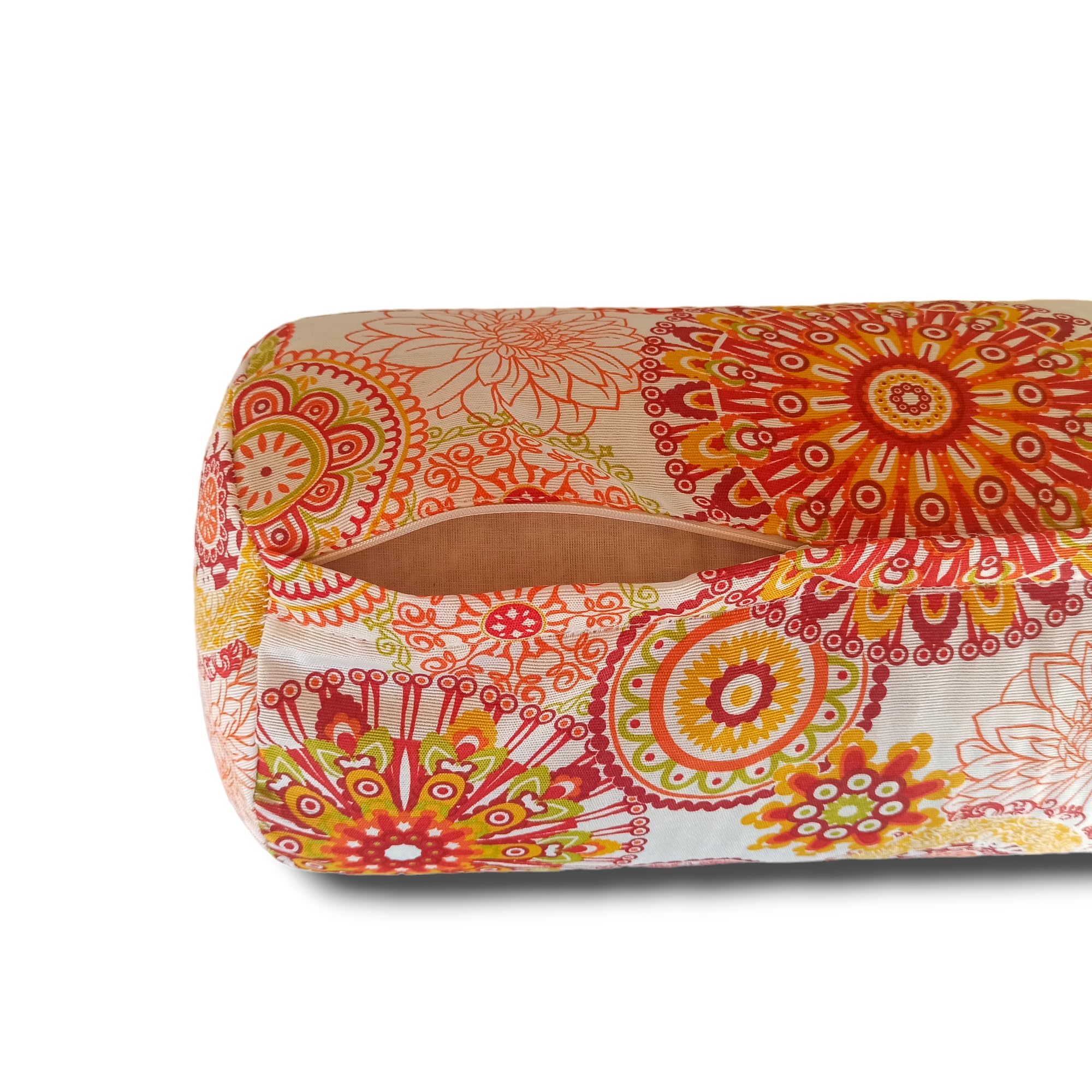 Bolster Yoga "Mandalas Naranja 2024", cojín cilíndrico, yoga accesorios, rodillo pilates, ideal para estirar espalda, relleno de cáscara de espelta ecológica, asa de transporte, 62x20cm