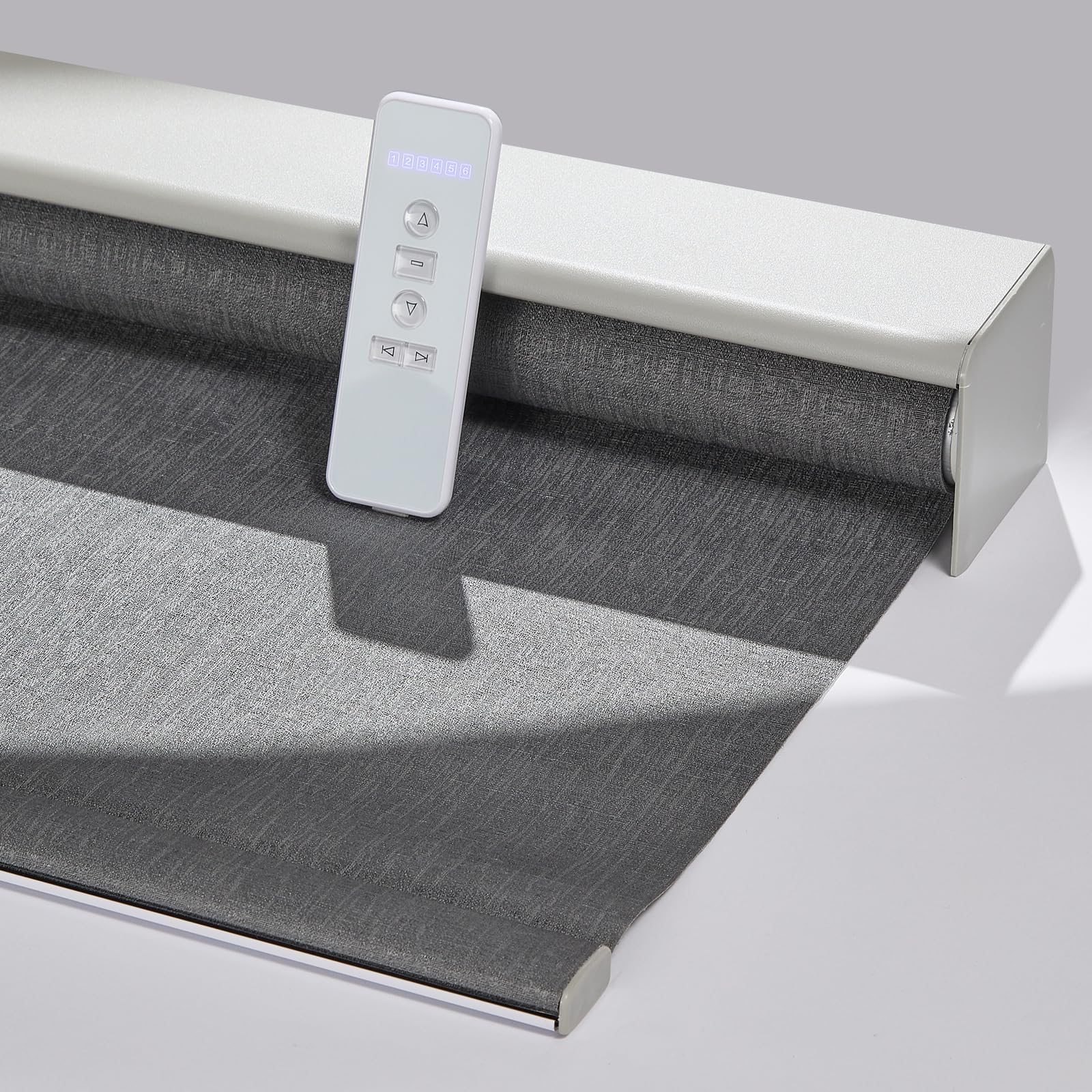 Persilux Motorized Roller Blinds with Remote Control, Light Filtering Electric Window Shades Work with Alexa Google via Hub, Rechargeable Smart Blinds for Windows, Custom Size, Light Filtering-Grey