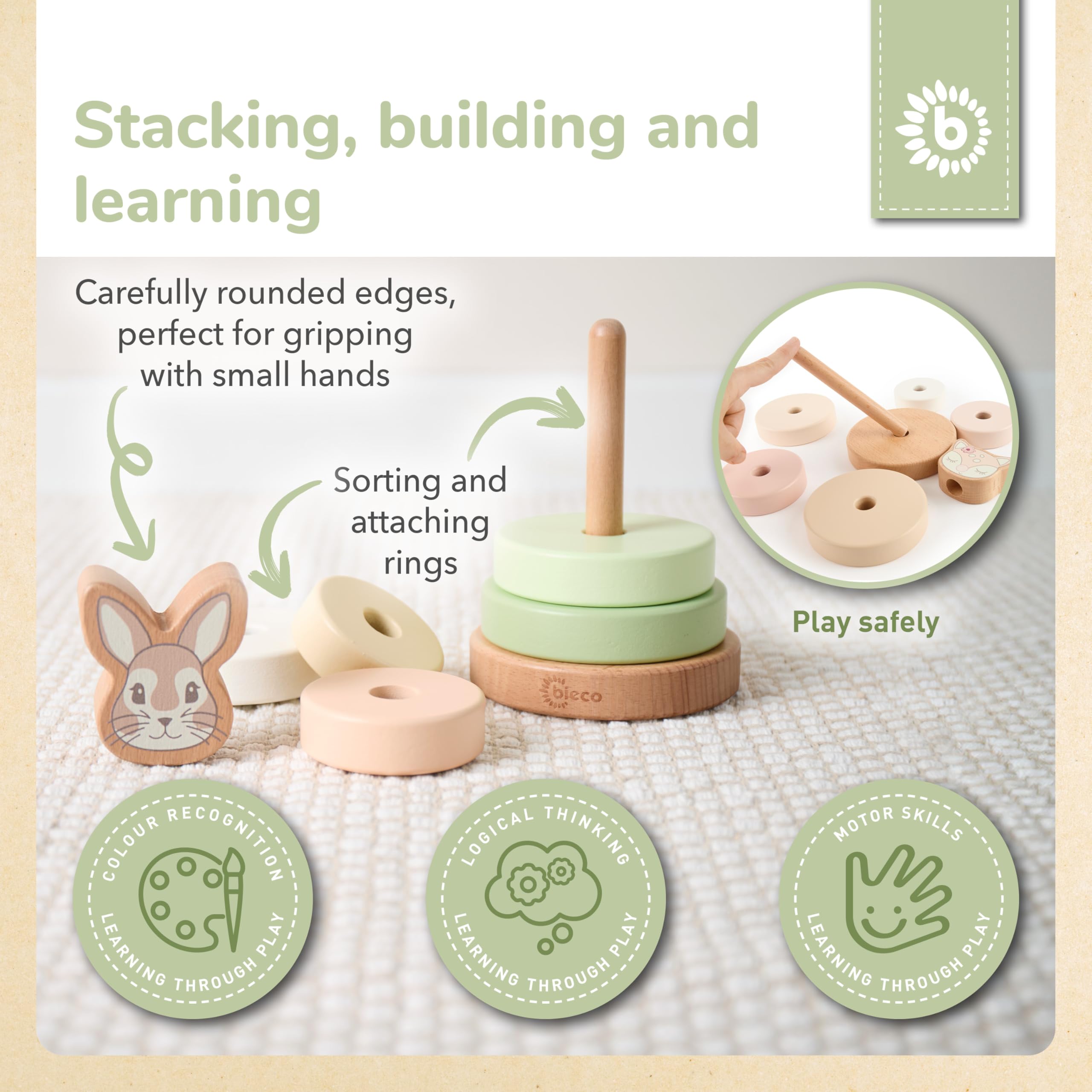 BIECO Stacking Tower Baby Bunny Fine, Hase Fine, 10 cm x 10 cm x 18.5 cm - Image 3