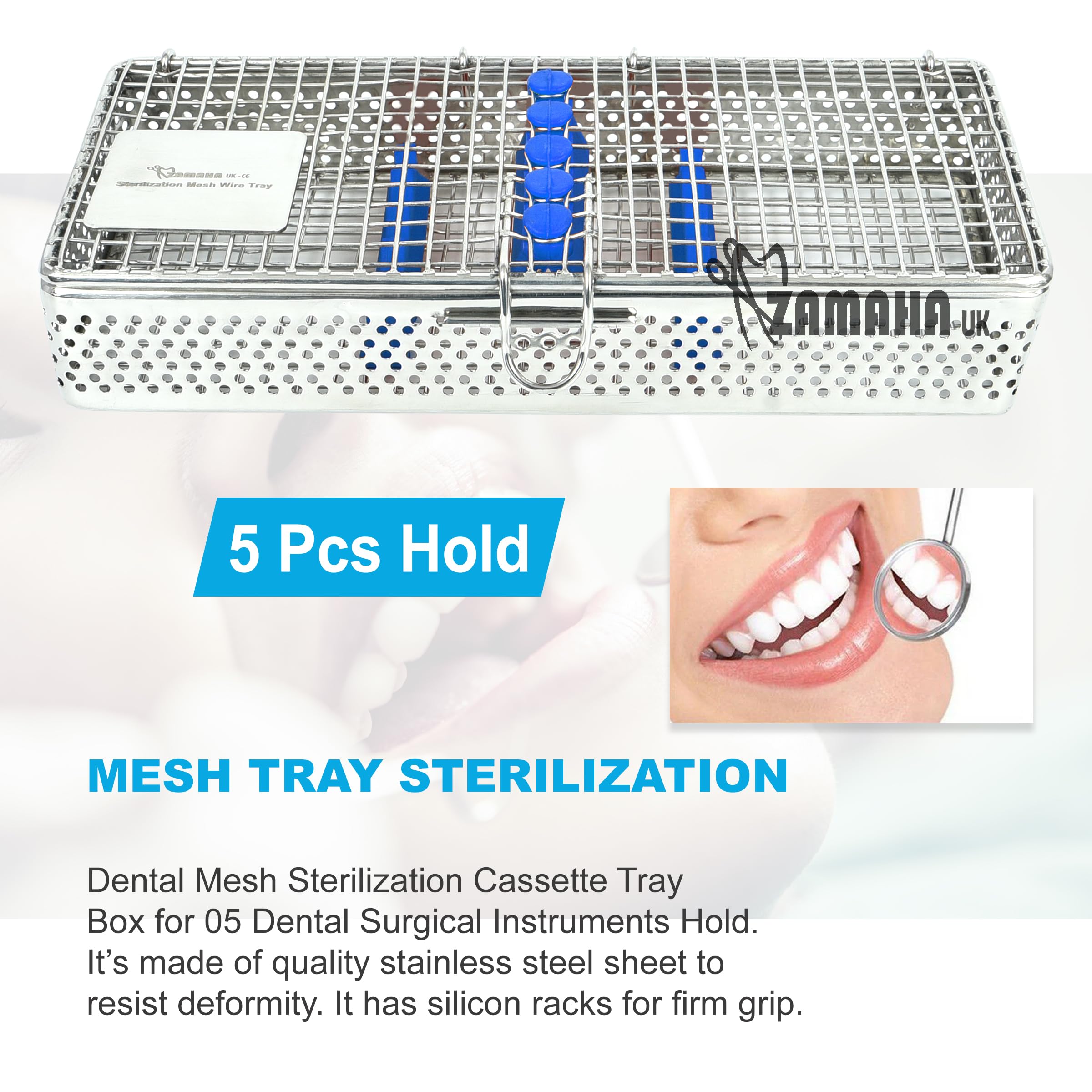 Caja de bandeja de casete de esterilización de autoclave de malla, diseño premium para dental, organizador de instrumentos para 05 piezas