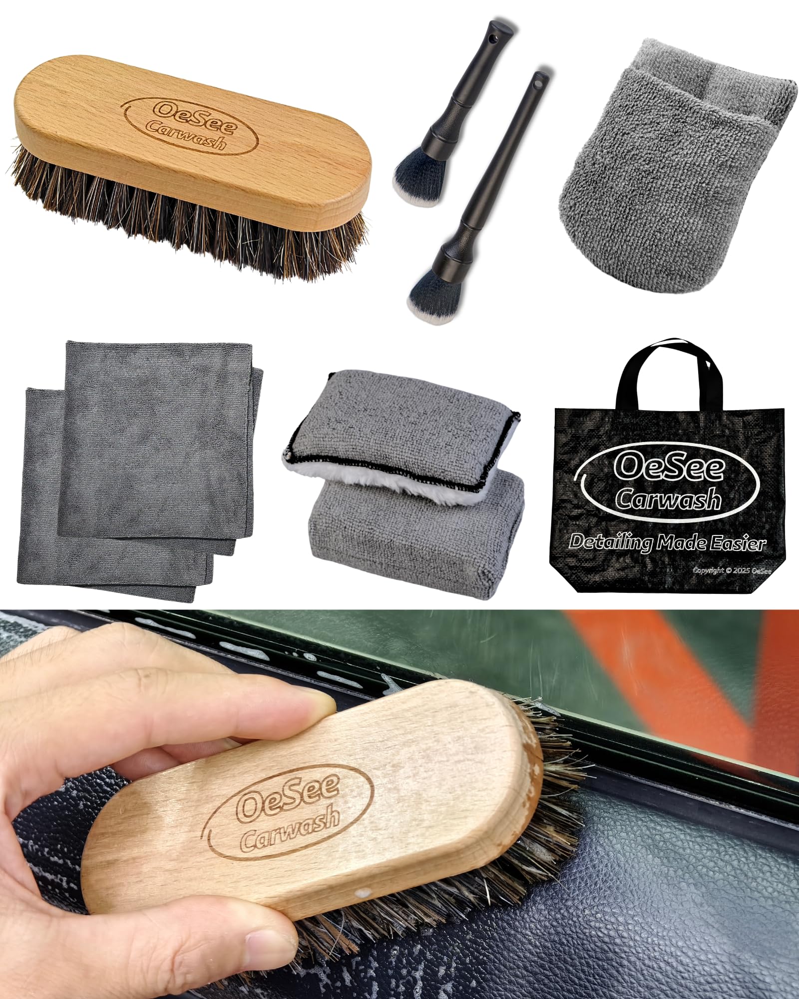 Sponsored Ad - PRO Car Interior Cleaning Kit (9-Piece) - Deep Clean Tools for Leather, Dashboard & Upholstery | Boar Bristle Brush, Dual-Sided Scrub Sponge, Microfiber Towels, Polish Scrub Mitt, Detailing Brushes