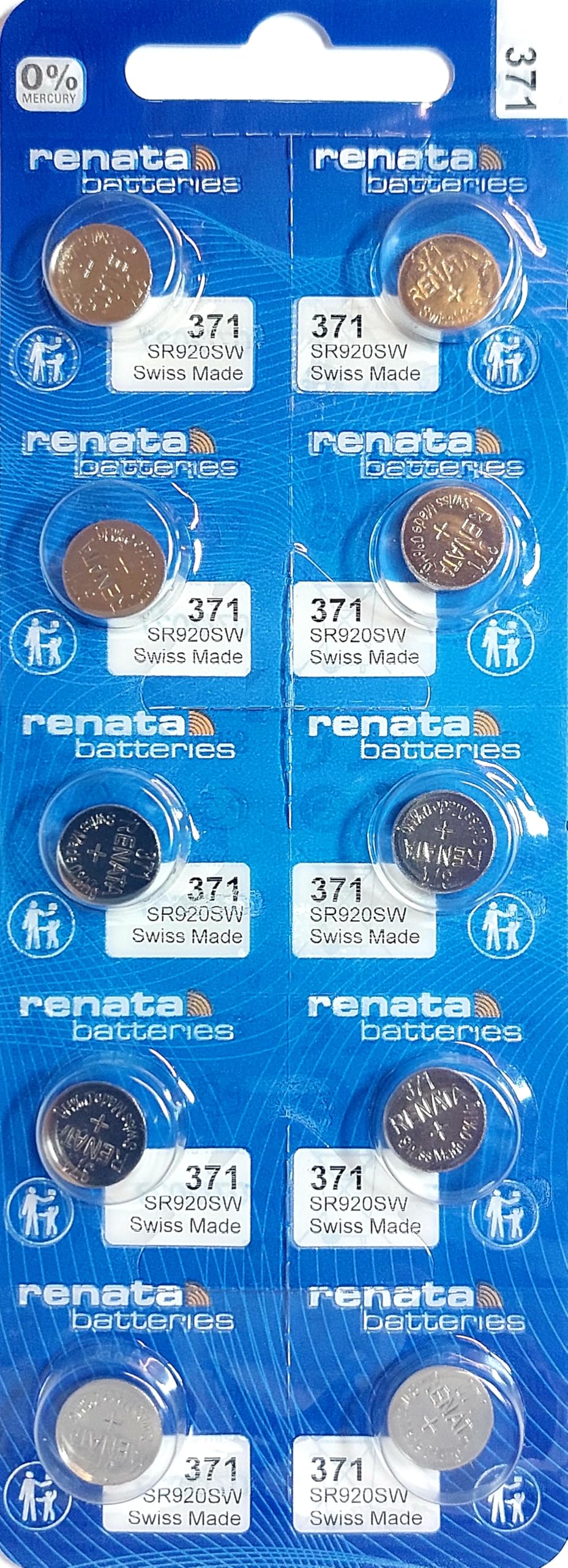 Renata 371 SR920SW - Batteria per orologio, 1,55 V, confezione da 10 :  Amazon.it: Moda