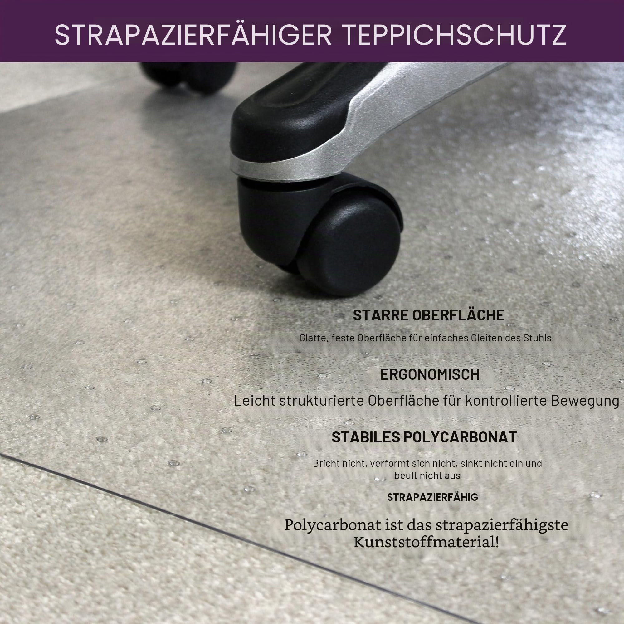 Marvelux Polycarbonat Bürostuhlmatte Bodenschutzmatte für Teppichböden, 90 x 120 cm rechteckig Bürostuhlunterlage, transparenter Teppichschutz für Bürostuhl, in verschiedenen Größen erhältlich