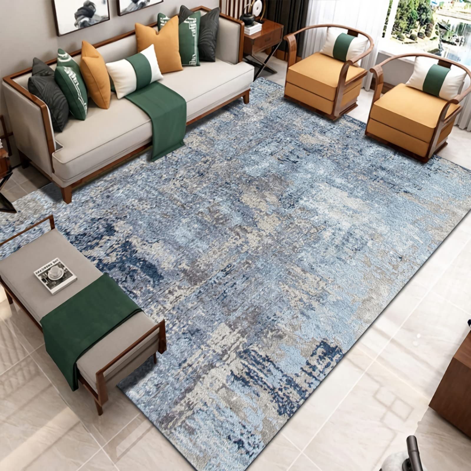 Teppich Schlafzimmer möbel,Langlebiger Wohnzimmerteppich Mit Blauem, Grauem Tintendesign Teppich dünn,der Teppich für das Wohnzimmer 160x230cm