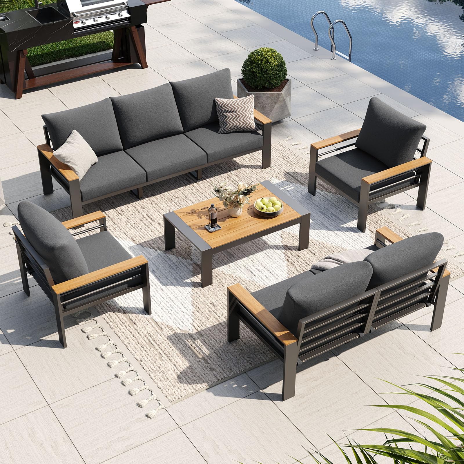 Aoxun Patio Furniture Set, Aluminum Outdoor Furniture with Oversized Seats