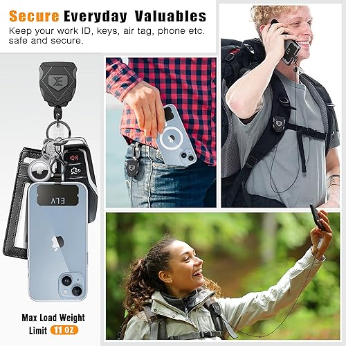 Miniatura 4 de ELV Llavero retráctil resistente con bloqueo de intervalos, clip para cinturón y mosquetón, carrete de llave de identificación para credencial,