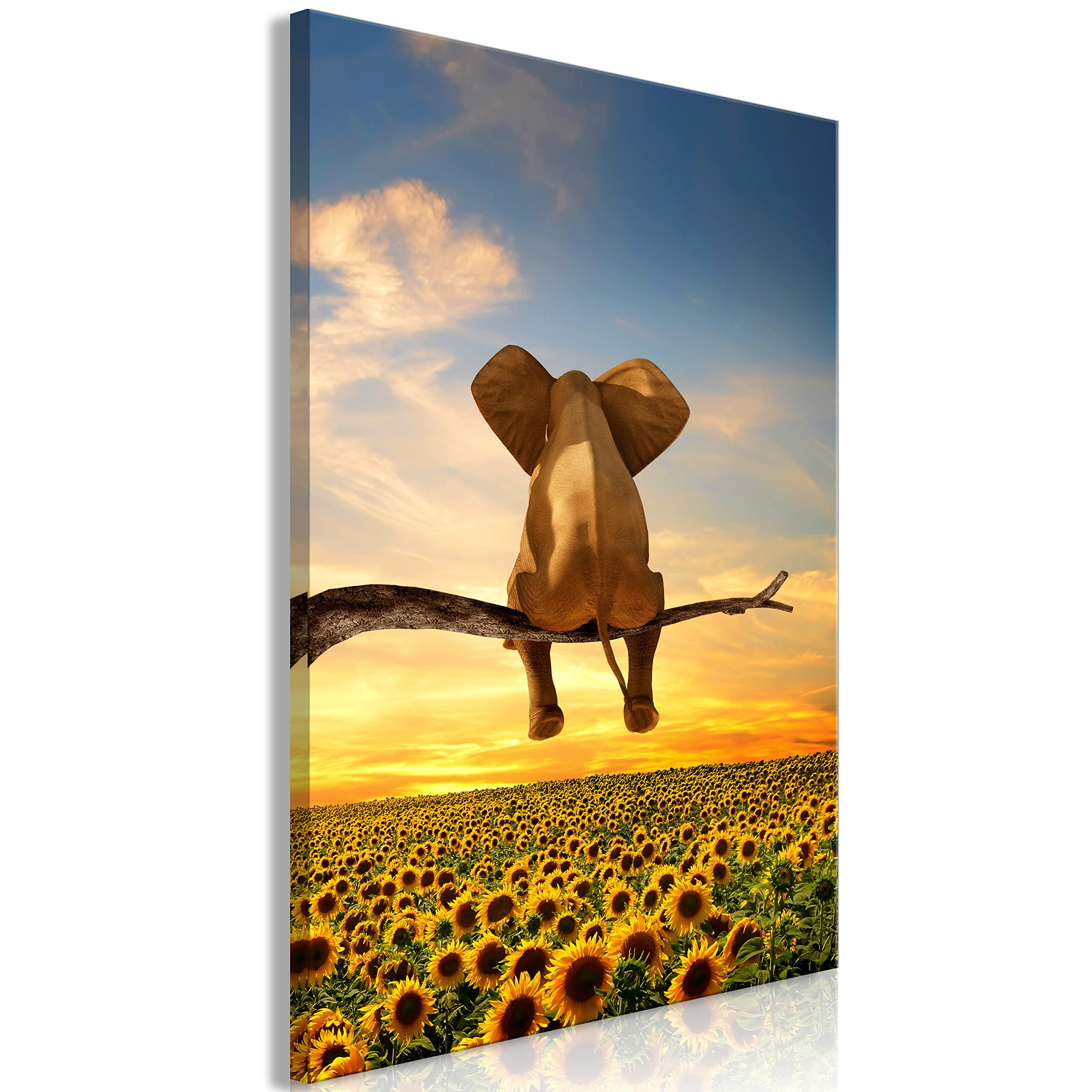 artgeist Acoustic Canvas Wall Art Print Elephant on a Tree 24x35 in - 1pcs Picture with Acoustic Foam Sound Print Artwork Room Acoustics Soundproofing Sunflowers Landscape g-C-10051-b-a