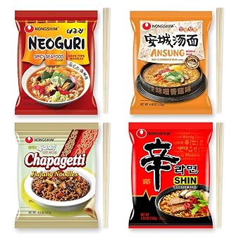 Journey of Asia "4 Ramen Combo" Neoguri, Ansung Tangmyun, Shin Ramen, Jjapagetti | Gift for College Students and Adults | Korean Noodle Challenge